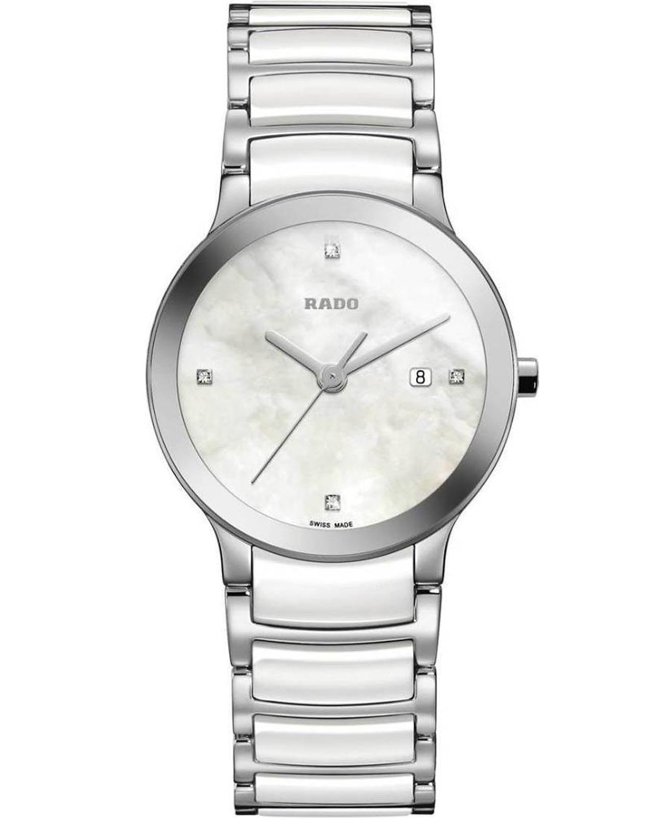 Rado Rado Centrix Diamonds R30928902  R30928902 кварцевые женские часы перламутровый циферблат, браслет сталь + высокотехнологичная керамика — вид спереди