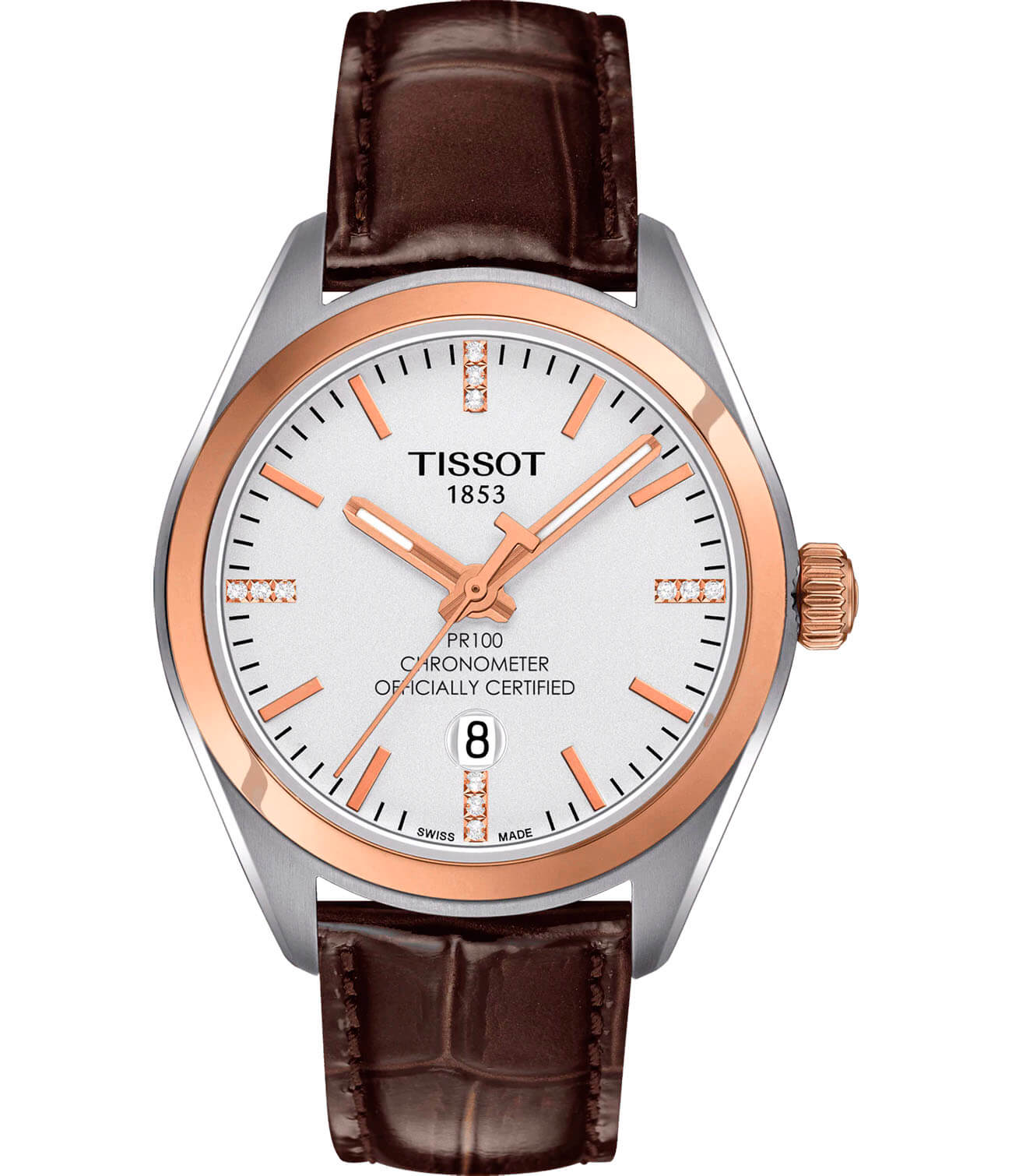 Tissot Tissot PR 100 Lady COSC T101.251.26.036.00 PR 100 T1012512603600 кварцевые женские часы белый циферблат, браслет кожаный — вид спереди