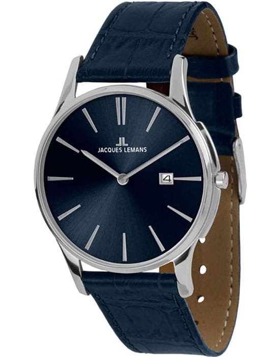 Jacques Lemans Jacques Lemans 1-1937C  1-1937C кварцевые женские часы синий циферблат, браслет кожаный — вид спереди