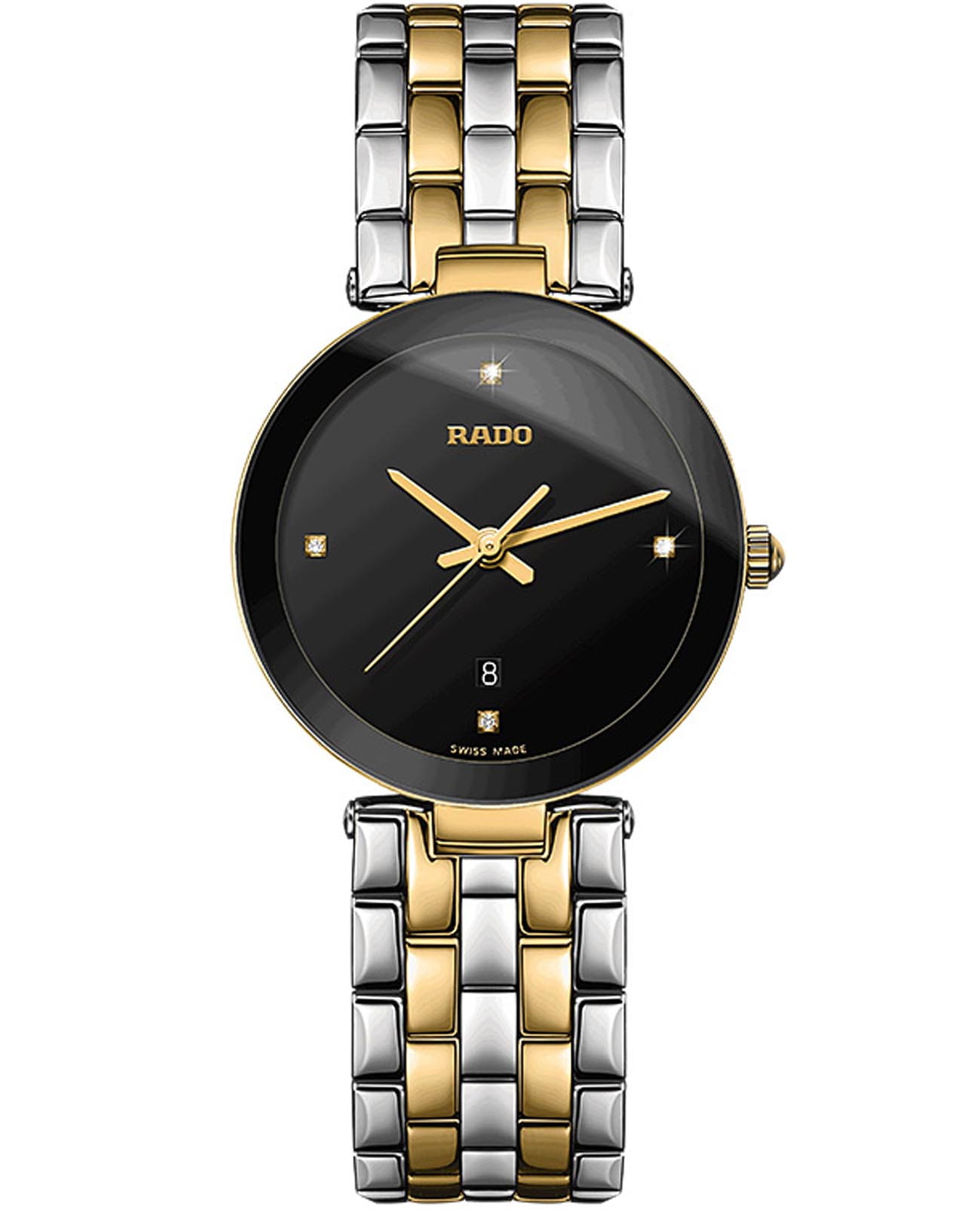 Rado Rado Florence R48871713  R48871713 кварцевые женские часы черный циферблат, браслет нержавеющая сталь с pvd-покрытием — вид спереди