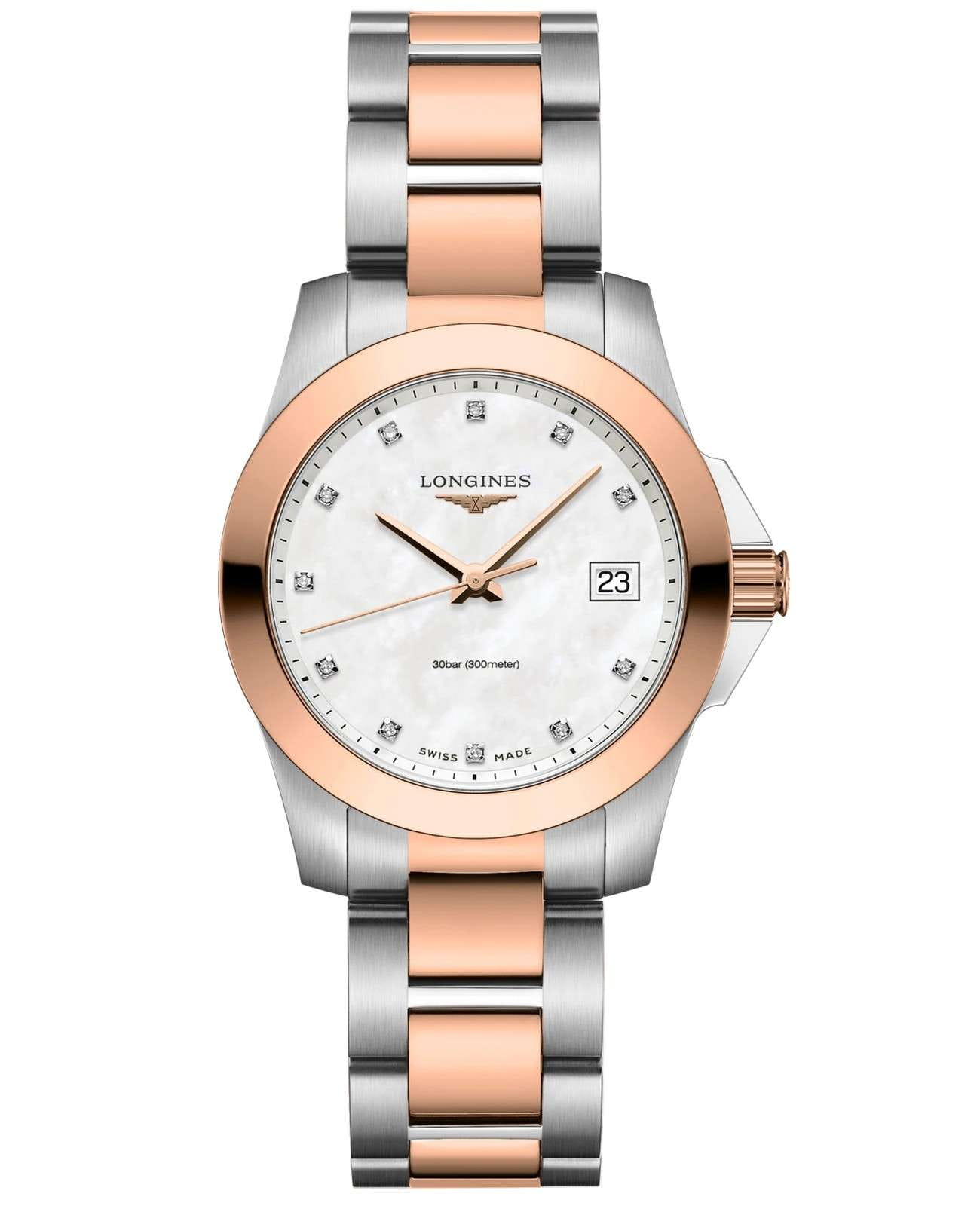 Longines Longines Conquest L3.377.3.88.7  L33773887 кварцевые женские часы перламутровый циферблат, браслет сталь c pvd покрытием — вид спереди
