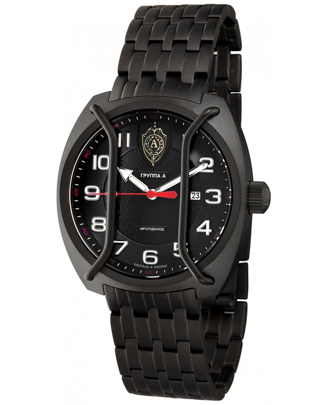 Спецназ Спецназ Группа А С9664418-8215  С9664418-8215 механические мужские часы черный циферблат, браслет титановый c pvd покрытием — вид спереди