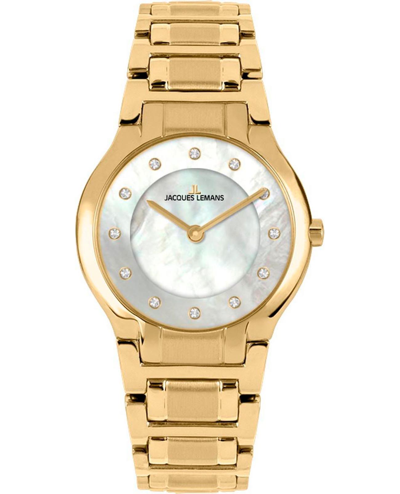 Jacques Lemans Jacques Lemans Florence 1-2167F  1-2167F кварцевые женские часы перламутровый циферблат, браслет нержавеющая сталь с pvd-покрытием — вид спереди