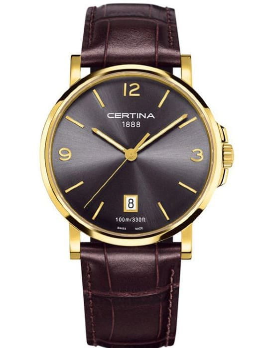 Certina Certina DS Caimano C017.410.36.087.00  C0174103608700 кварцевые мужские часы серый циферблат, браслет кожаный — вид спереди