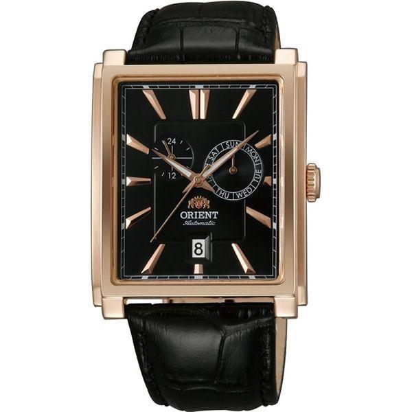 Orient Orient ETAF001B (FETAF001B)  FETAF001B механические мужские часы черный циферблат, браслет кожа + текстиль — вид спереди
