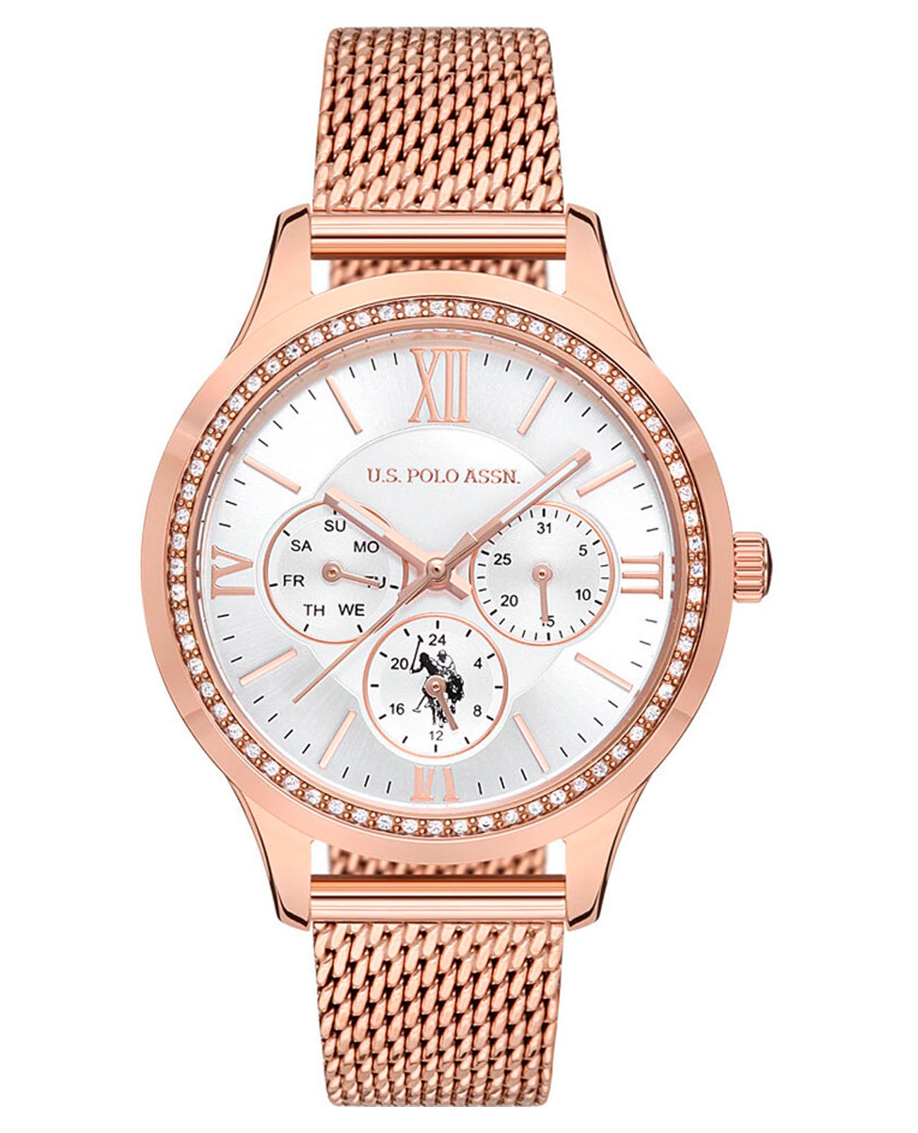 U.S. Polo Assn. U.S. Polo Assn. Stile USPA2022-01  USPA2022-01 кварцевые женские часы белый циферблат, браслет нержавеющая сталь с ip-покрытием — вид спереди