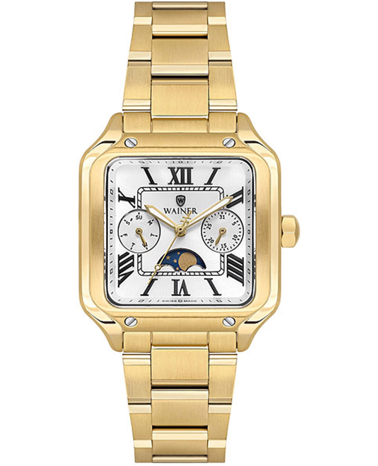 Wainer Wainer Vintage WA.18091-H  WA.18091-H кварцевые женские часы белый циферблат, браслет нержавеющая сталь с pvd-покрытием — вид спереди