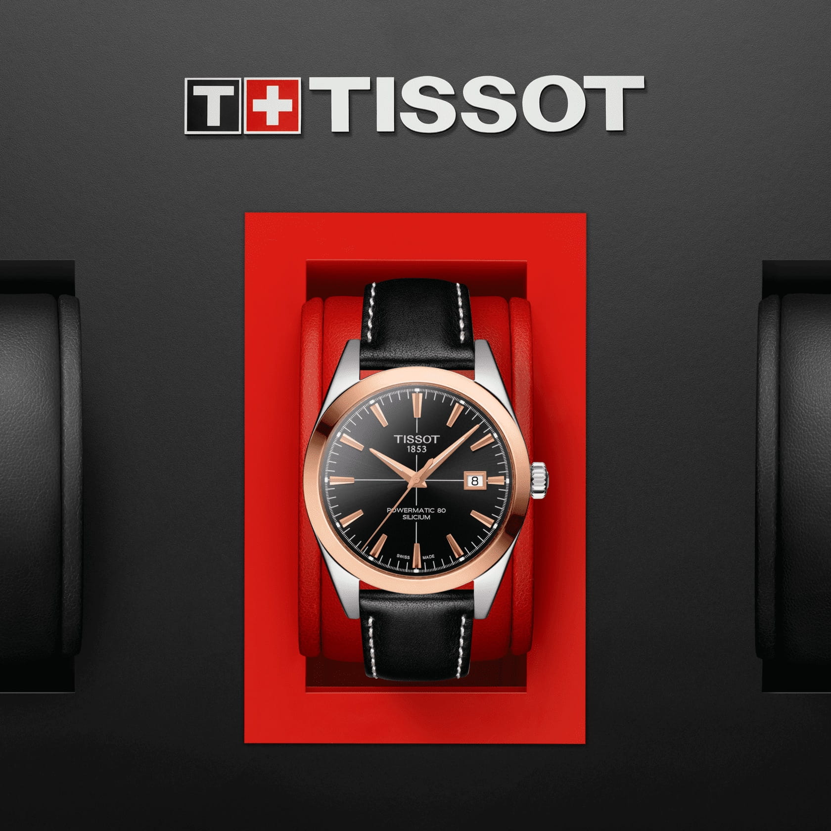 Tissot Tissot Gentleman Powermatic 80 Silicium 18K Gold T927.407.46.051.00 Gentleman, наручные мужские часы фото под углом