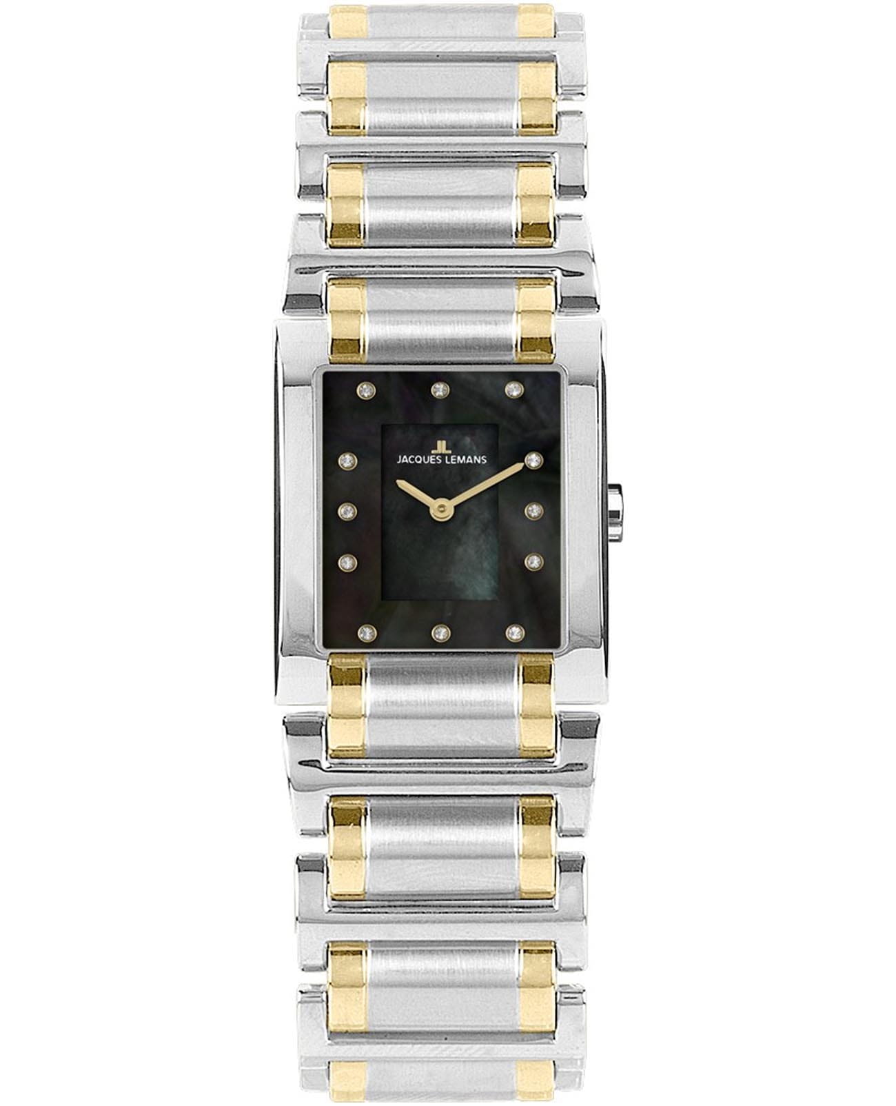 Jacques Lemans Jacques Lemans Florence 1-2152D  1-2152D кварцевые женские часы черный циферблат, браслет нержавеющая сталь с pvd-покрытием — вид спереди