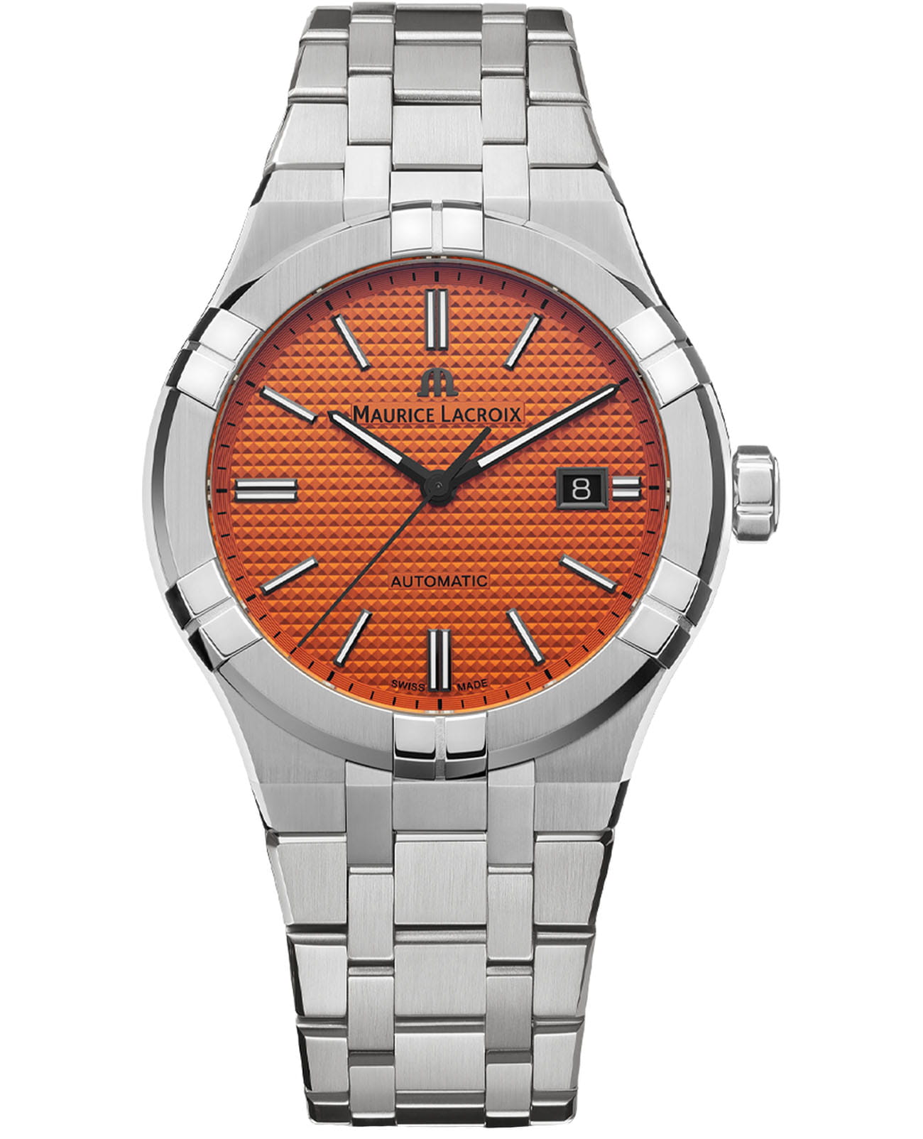 Maurice Lacroix Maurice Lacroix Aikon Automatic Limited Summer Edition AI6008-SS00F-530-E  AI6008-SS00F-530-E механические мужские часы оранжевый циферблат, браслет нержавеющая сталь — вид спереди