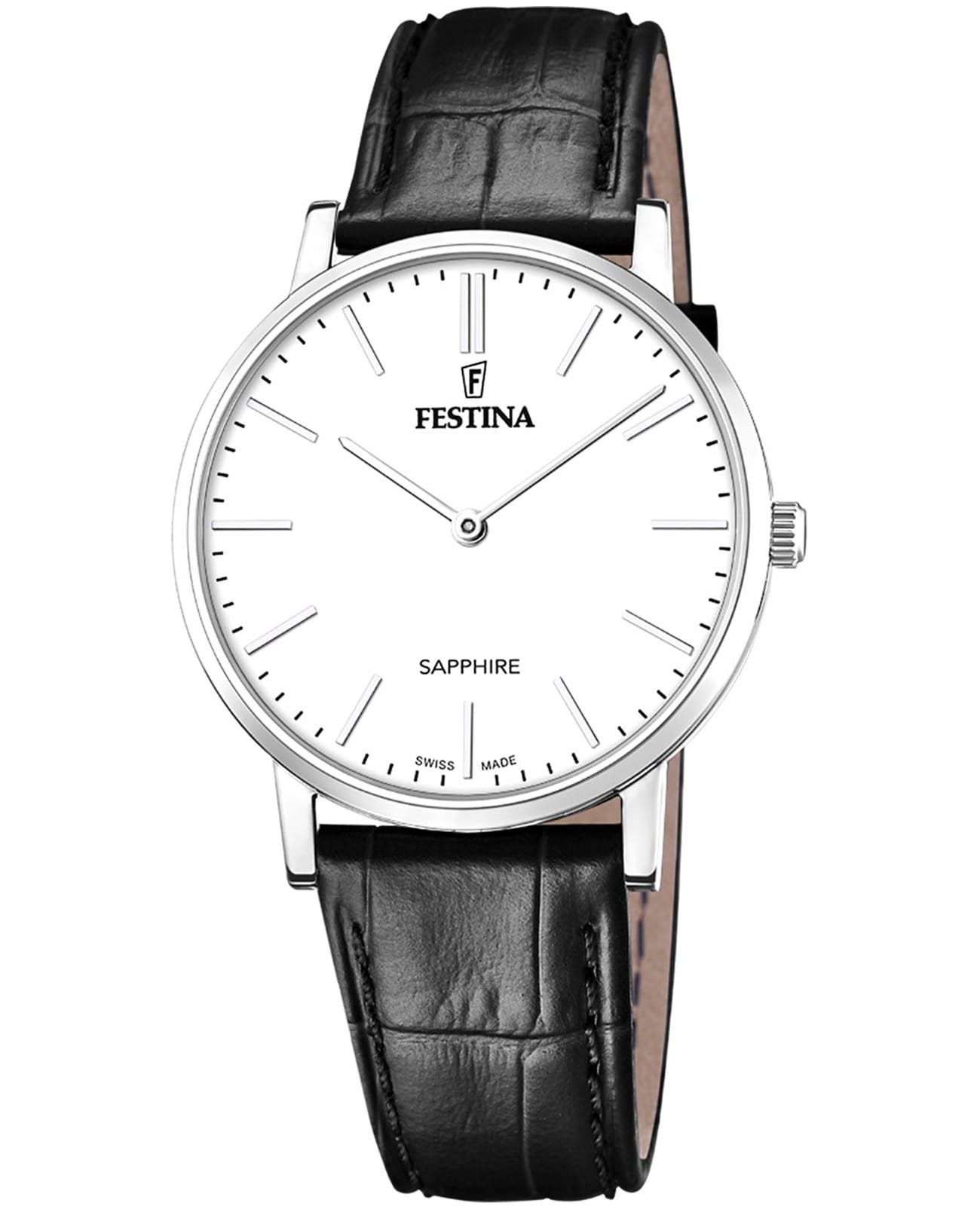 Festina Festina Classics F20012/1  F20012/1 кварцевые мужские часы белый циферблат, браслет кожаный — вид спереди
