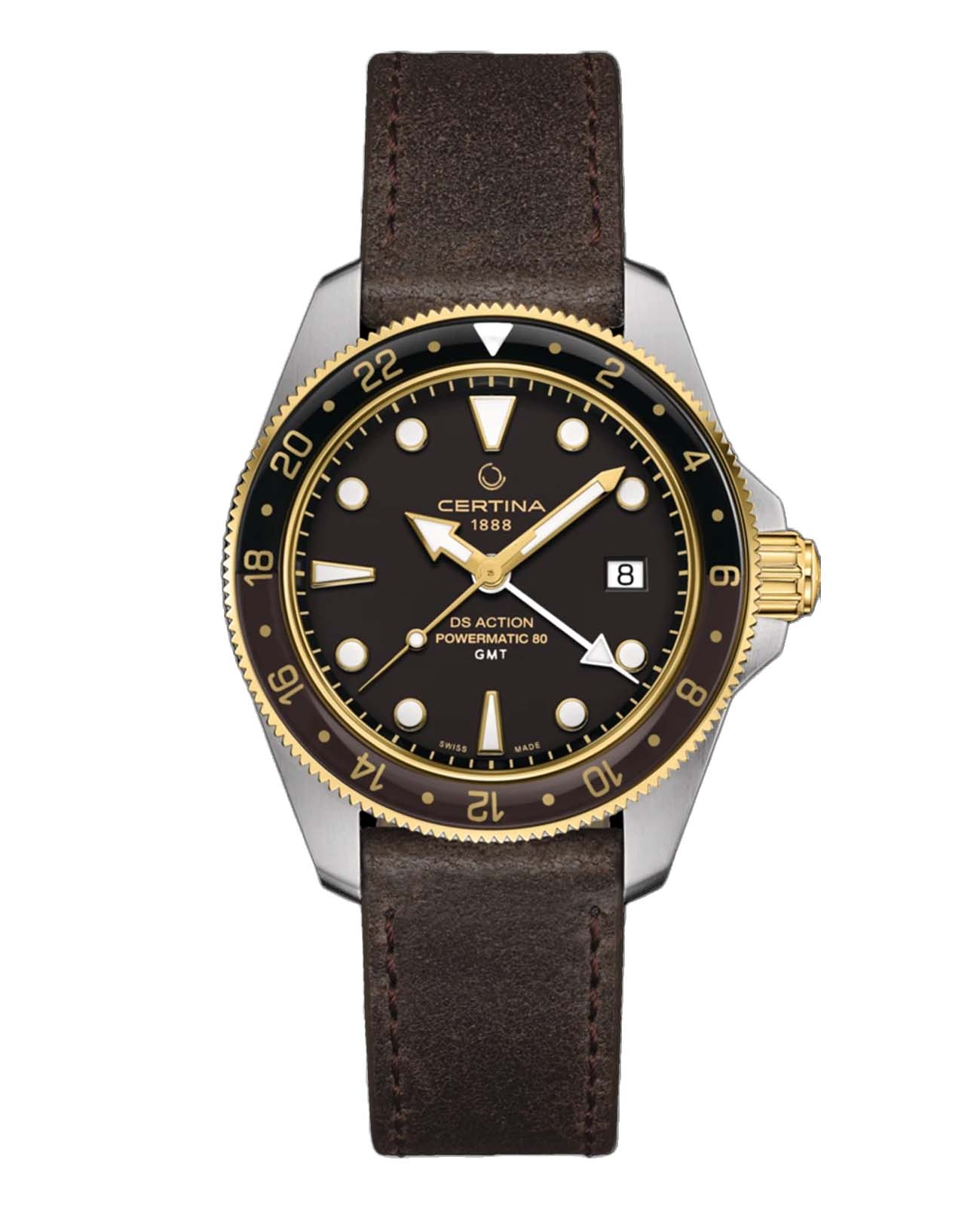 Certina Certina DS Action Diver C032.929.26.051.00 DS Action C0329292605100 механические мужские часы коричневый циферблат, браслет кожаный — вид спереди