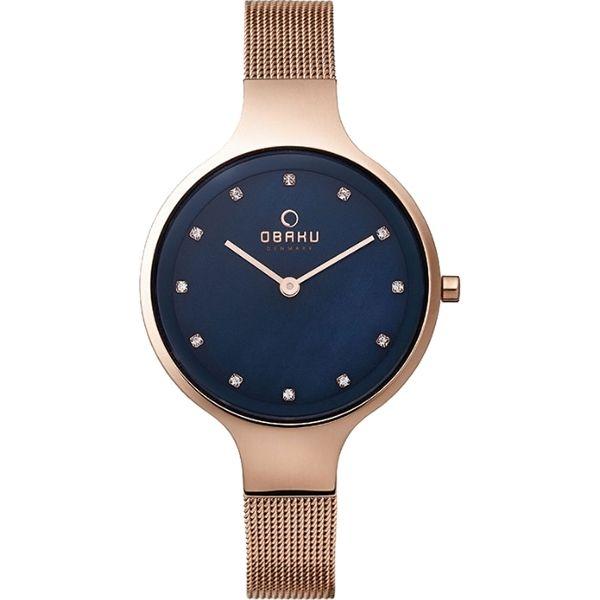 Obaku Obaku V173LXVLMV  V173LXVLMV кварцевые женские часы синий циферблат, браслет сталь с ip покрытием — вид спереди