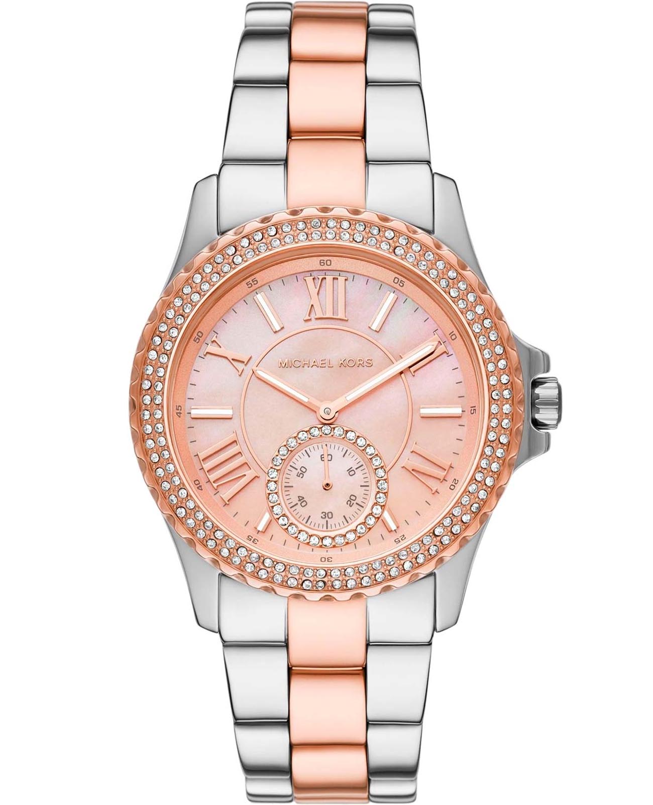 Michael Kors Michael Kors Everest MK7402  MK7402 кварцевые женские часы розовый циферблат, браслет нержавеющая сталь с pvd-покрытием — вид спереди