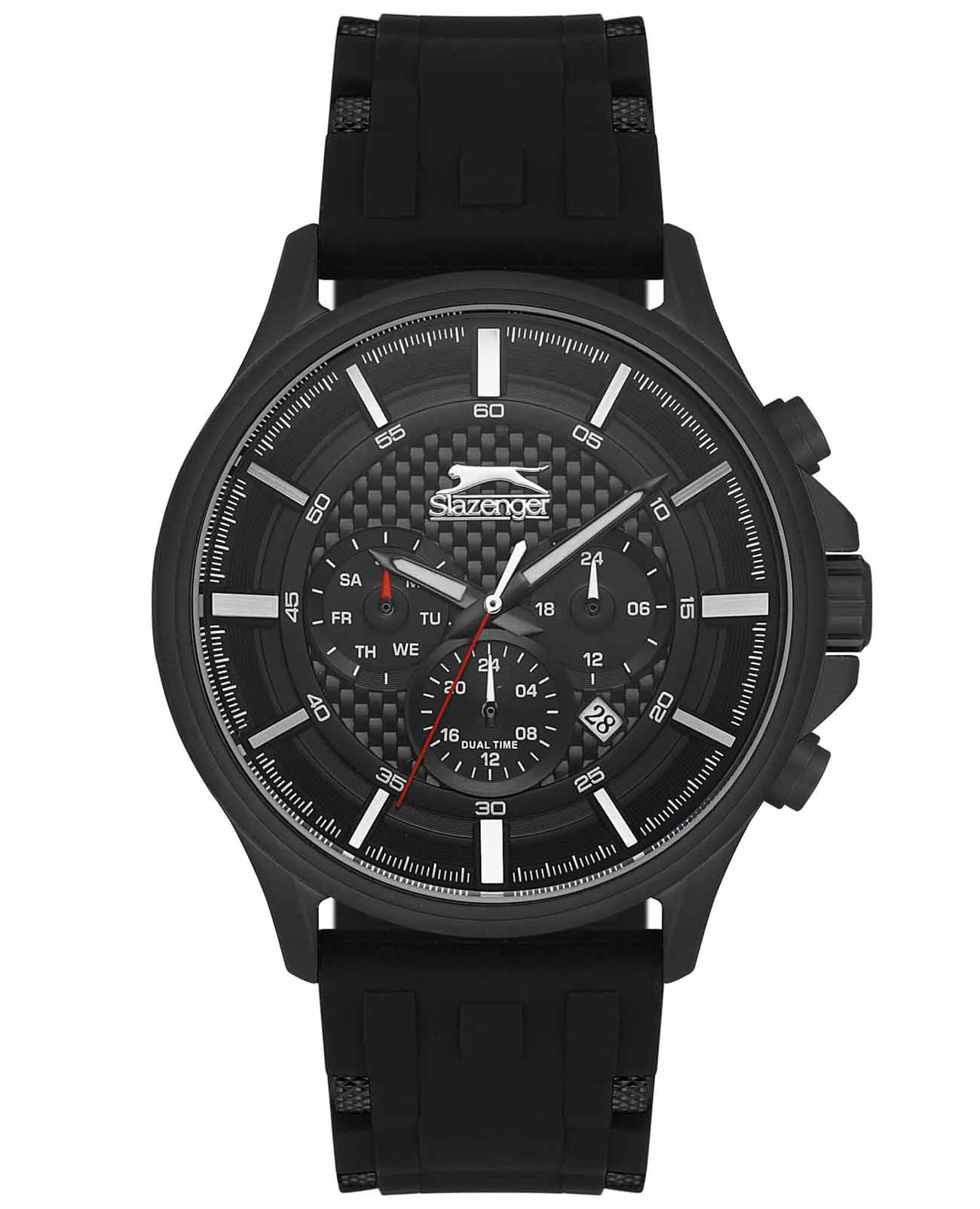 Slazenger Slazenger SL.09.2136.2.01  SL.09.2136.2.01 кварцевые мужские часы черный циферблат, браслет суперметалл с ip покрытием + силикон — вид спереди