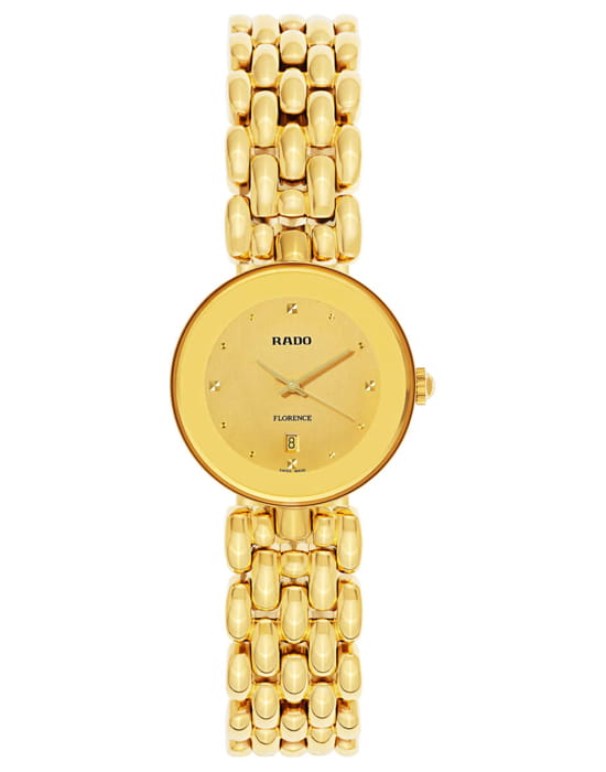 Rado Rado Florence Rondo R48745263  R48745263 кварцевые женские часы золотой циферблат, браслет нержавеющая сталь с pvd-покрытием — вид спереди