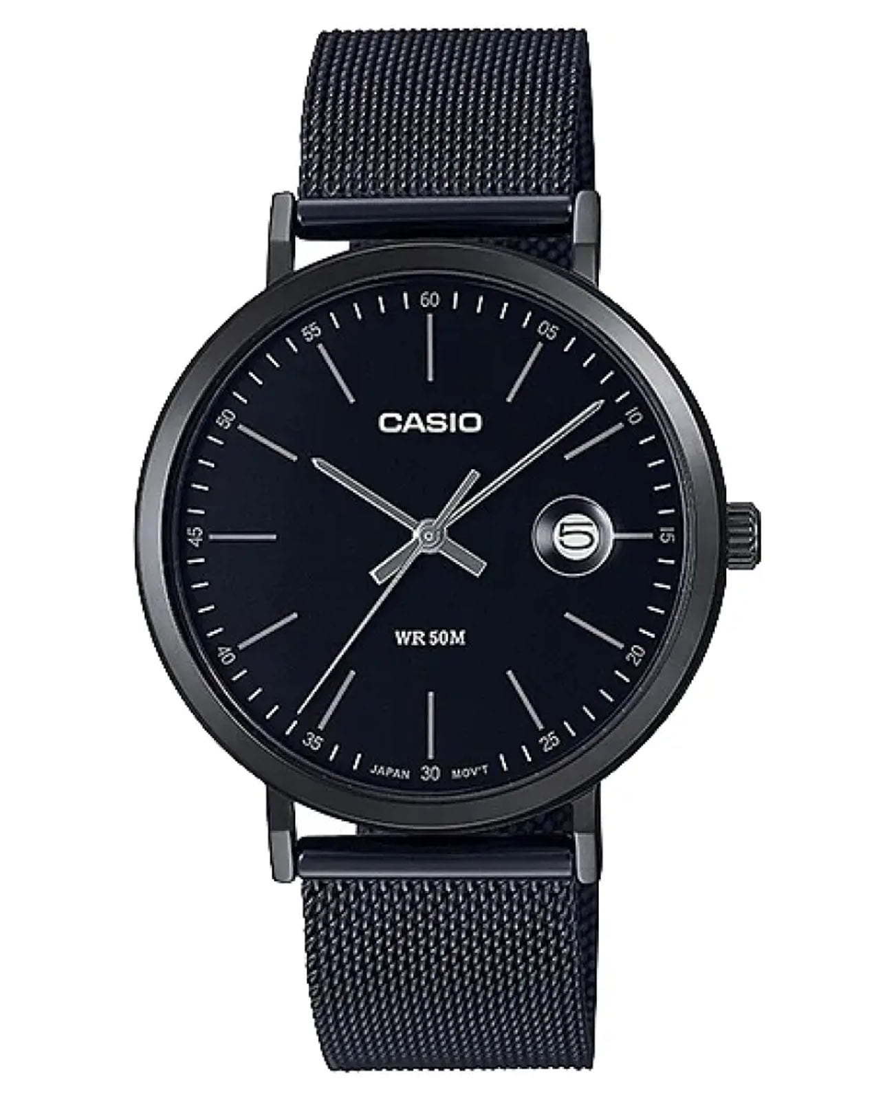 Casio Casio Collection MTP-E175MB-1E  MTP-E175MB-1E кварцевые мужские часы черный циферблат, браслет нержавеющая сталь с ip-покрытием — вид спереди