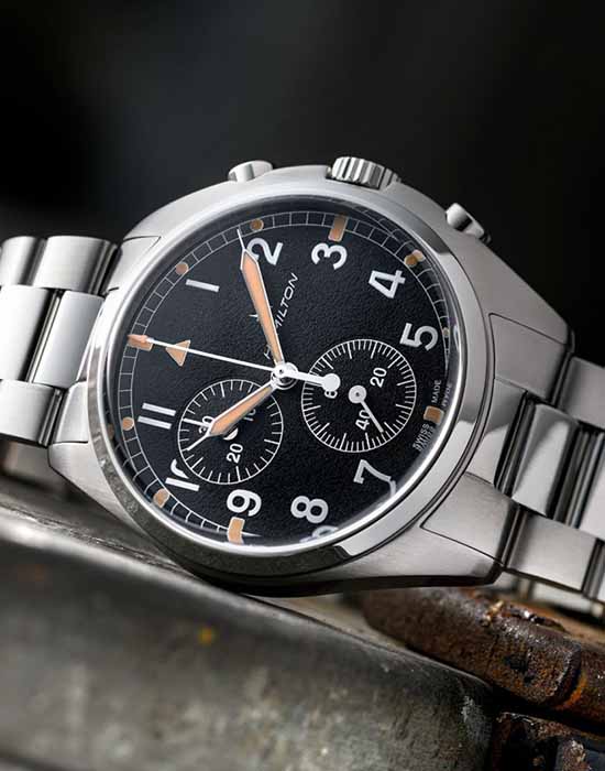Hamilton Hamilton Khaki Aviation Pilot Pioneer Chrono H76522131 мужские часы черный циферблат на запястье