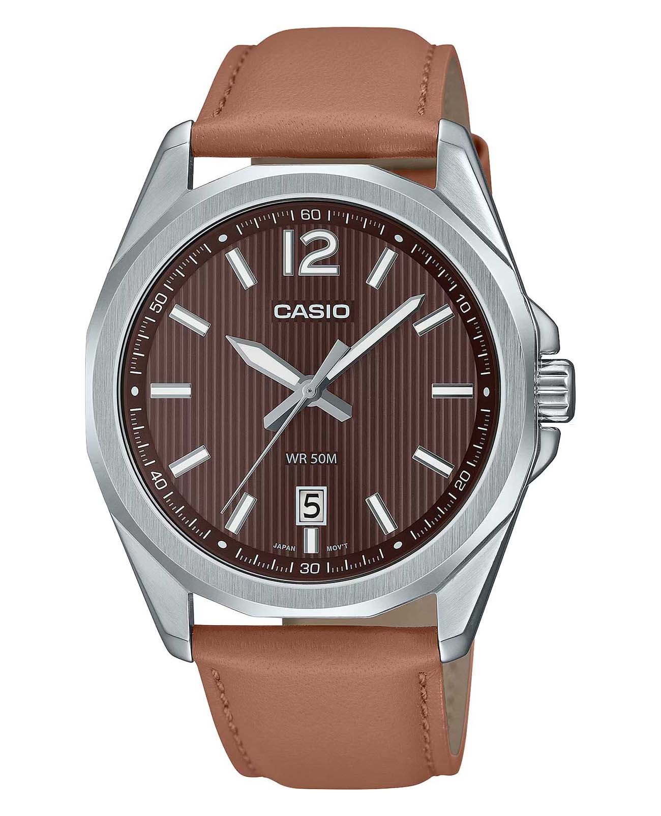 Casio Casio Collection MTP-E725L-5A  MTP-E725L-5A кварцевые мужские часы коричневый циферблат, браслет кожаный — вид спереди