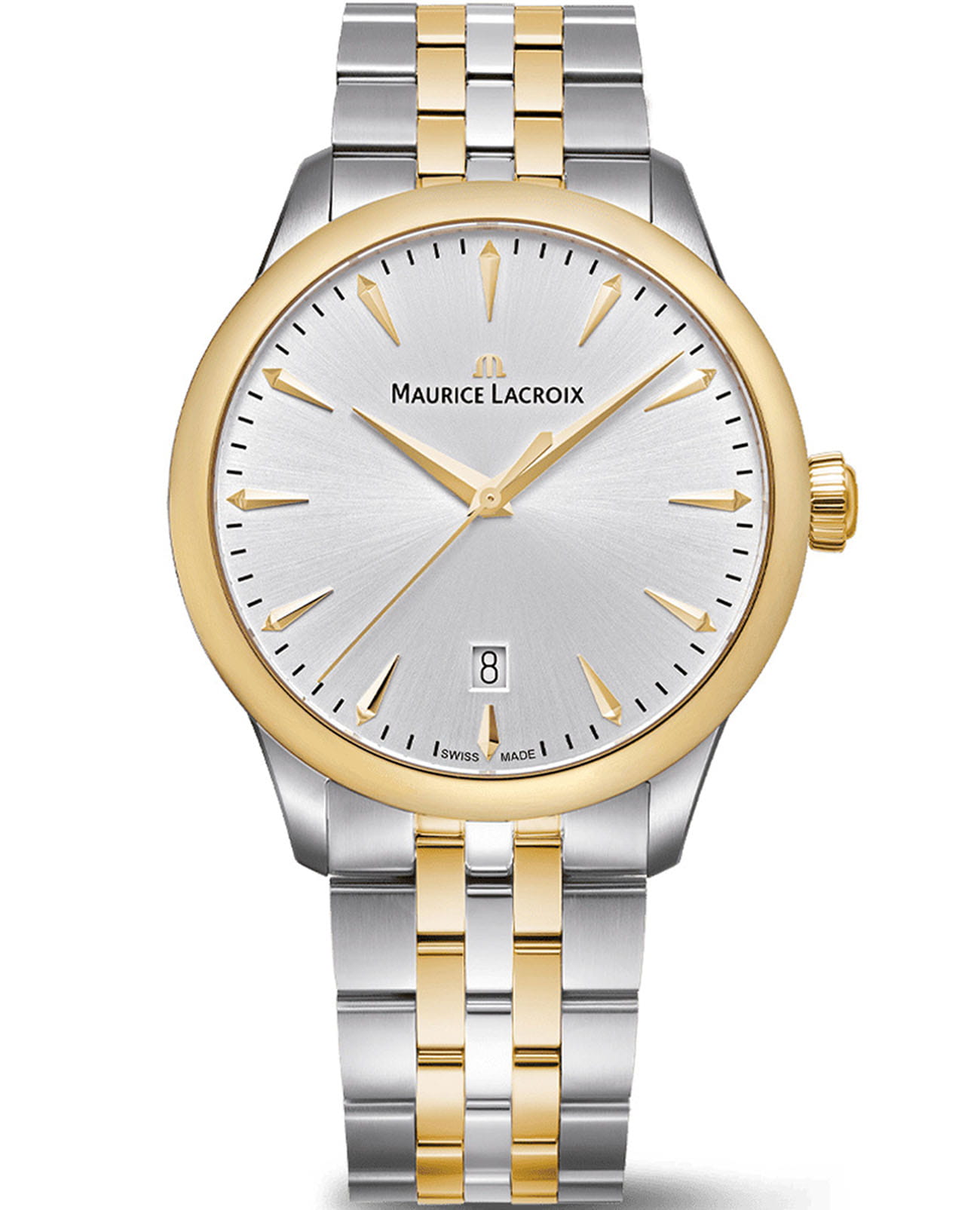 Maurice Lacroix Maurice Lacroix 1975 Quartz Duotone 751007-PVY12-130-1  751007-PVY12-130-1 кварцевые мужские часы серебристый циферблат, браслет нержавеющая сталь с pvd-покрытием — вид спереди