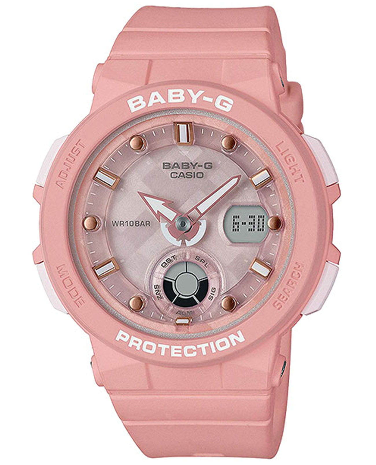 Casio Casio Baby-G BGA-250-4A  BGA-250-4A автокварц (кинетик) женские часы розовый циферблат, браслет пластик — вид спереди