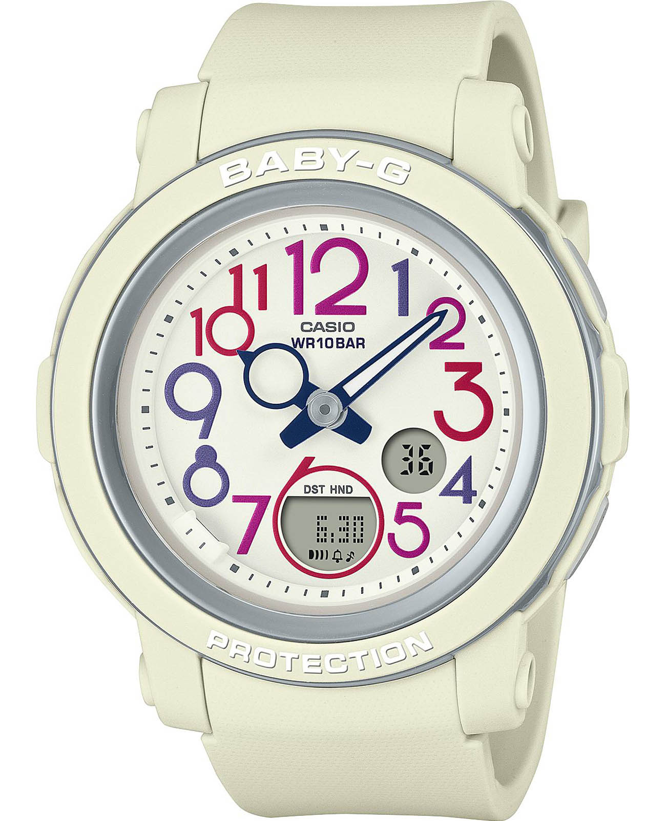 Casio Casio Baby-G BGA-290PA-7ADR (BGA-290PA-7A)  BGA-290PA-7ADR кварцевые женские часы белый циферблат, браслет пластик — вид спереди