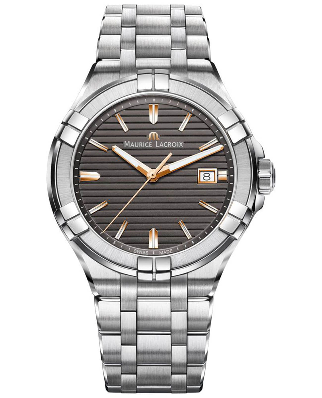 Maurice Lacroix Maurice Lacroix Aikon Date AI1008-SS002-334-1  AI1008-SS002-334-1 кварцевые мужские часы серый циферблат, браслет нержавеющая сталь — вид спереди