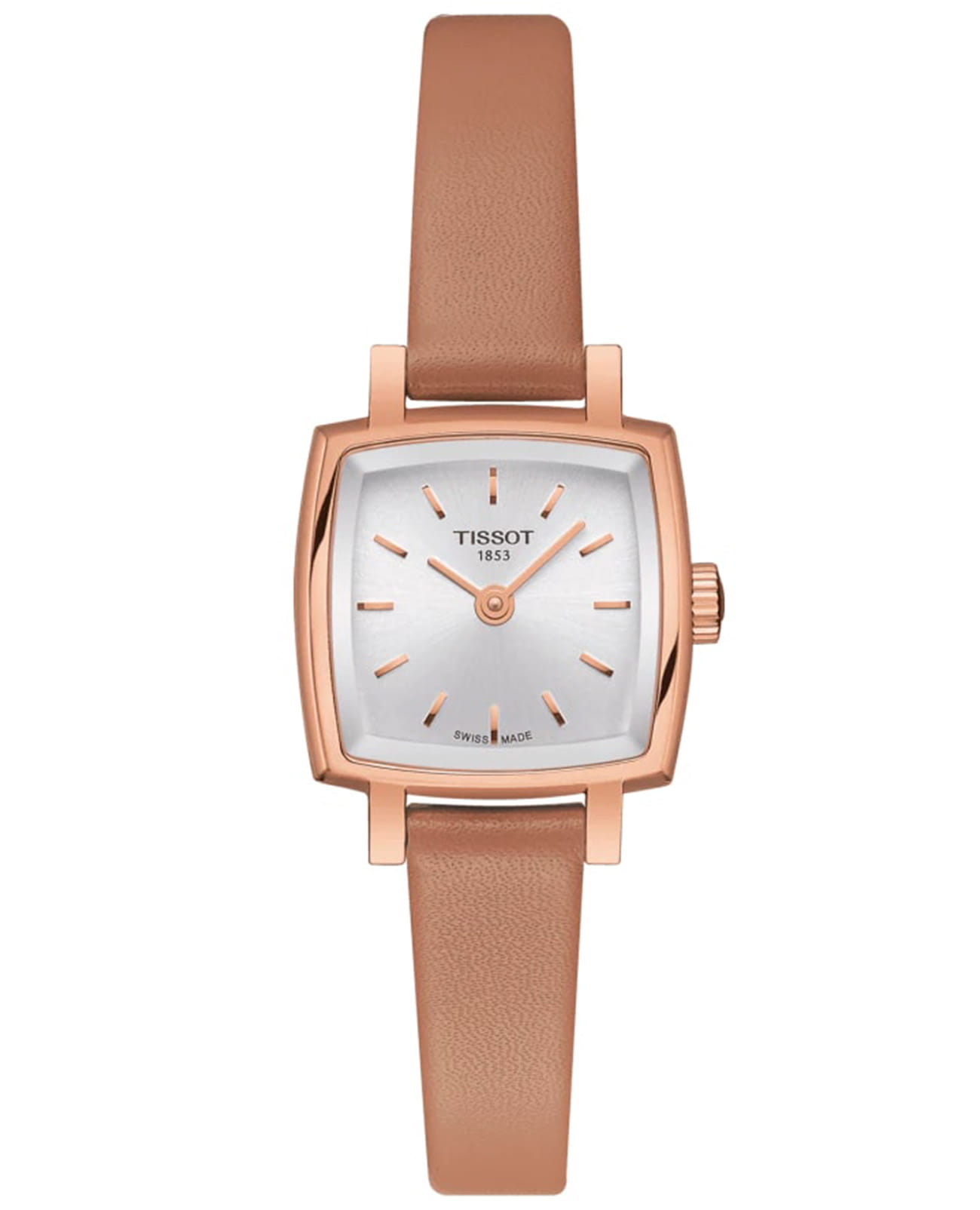 Tissot Tissot Lovely Square T058.109.36.031.01 Lovely T0581093603101 кварцевые женские часы серебристый циферблат, браслет кожаный — вид спереди