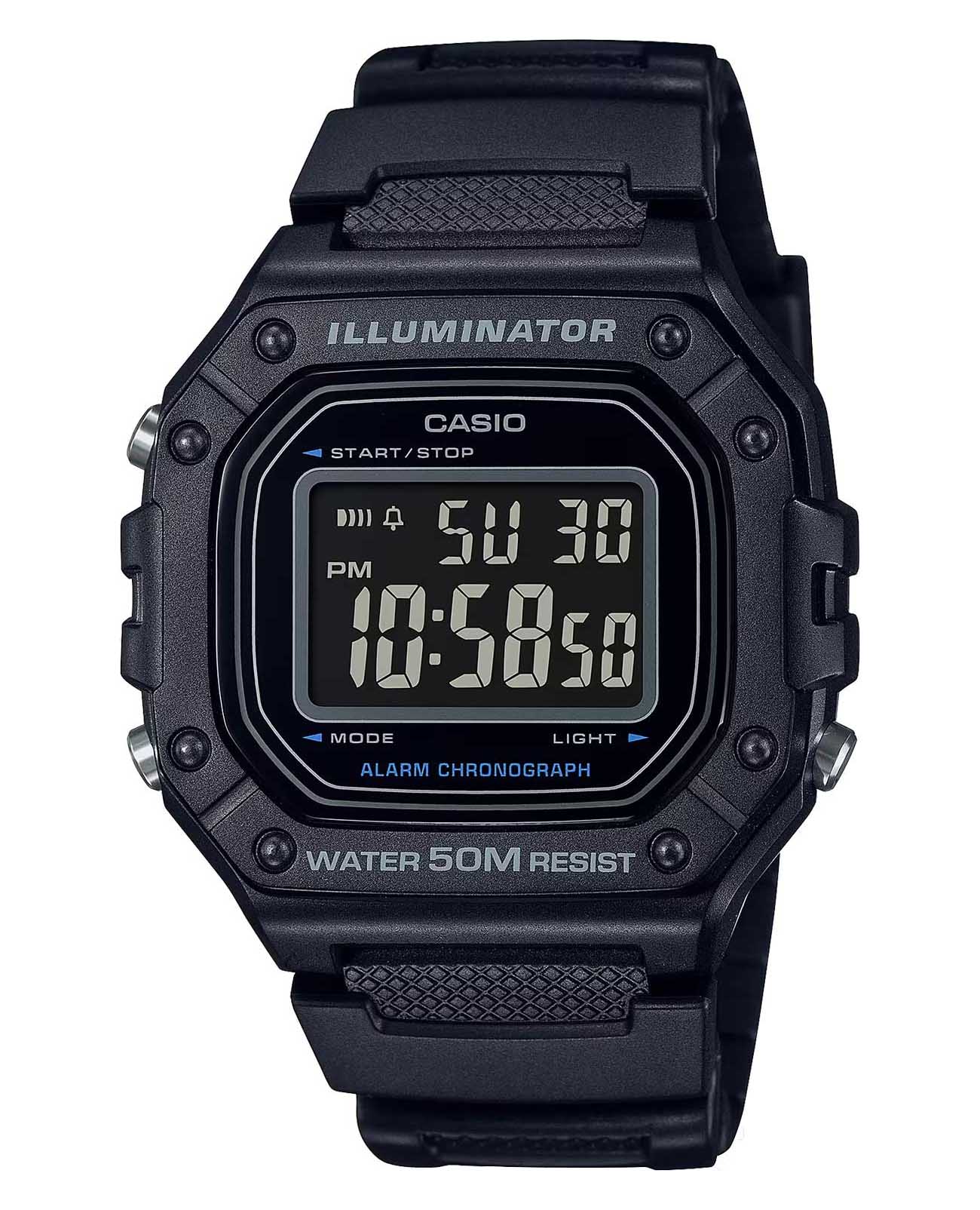 Casio Casio Collection W-218H-1B  W-218H-1B кварцевые мужские часы  циферблат, браслет пластик — вид спереди