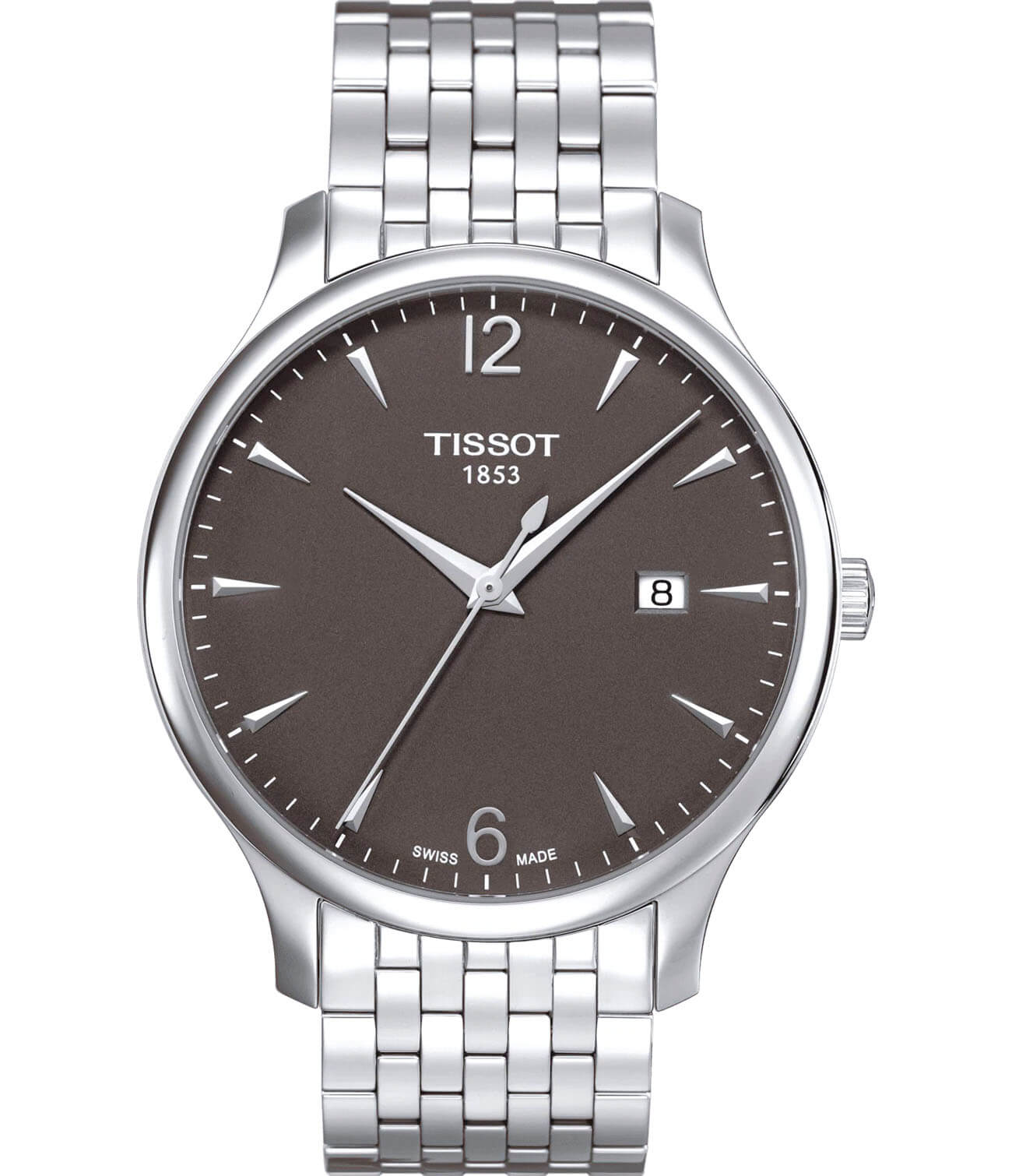 Tissot Tissot Tradition T063.610.11.067.00 Tradition T0636101106700 кварцевые мужские часы серый циферблат, браслет нержавеющая сталь — вид спереди