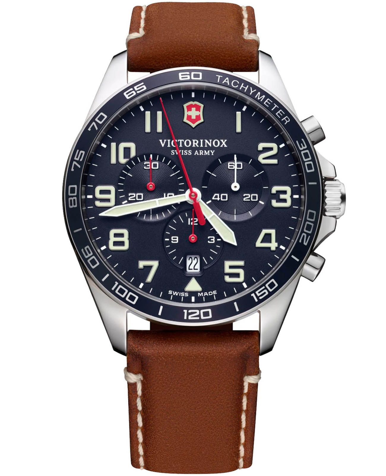 Victorinox Victorinox Fieldforce Chronograph 241854  241854 кварцевые мужские часы синий циферблат, браслет кожаный — вид спереди