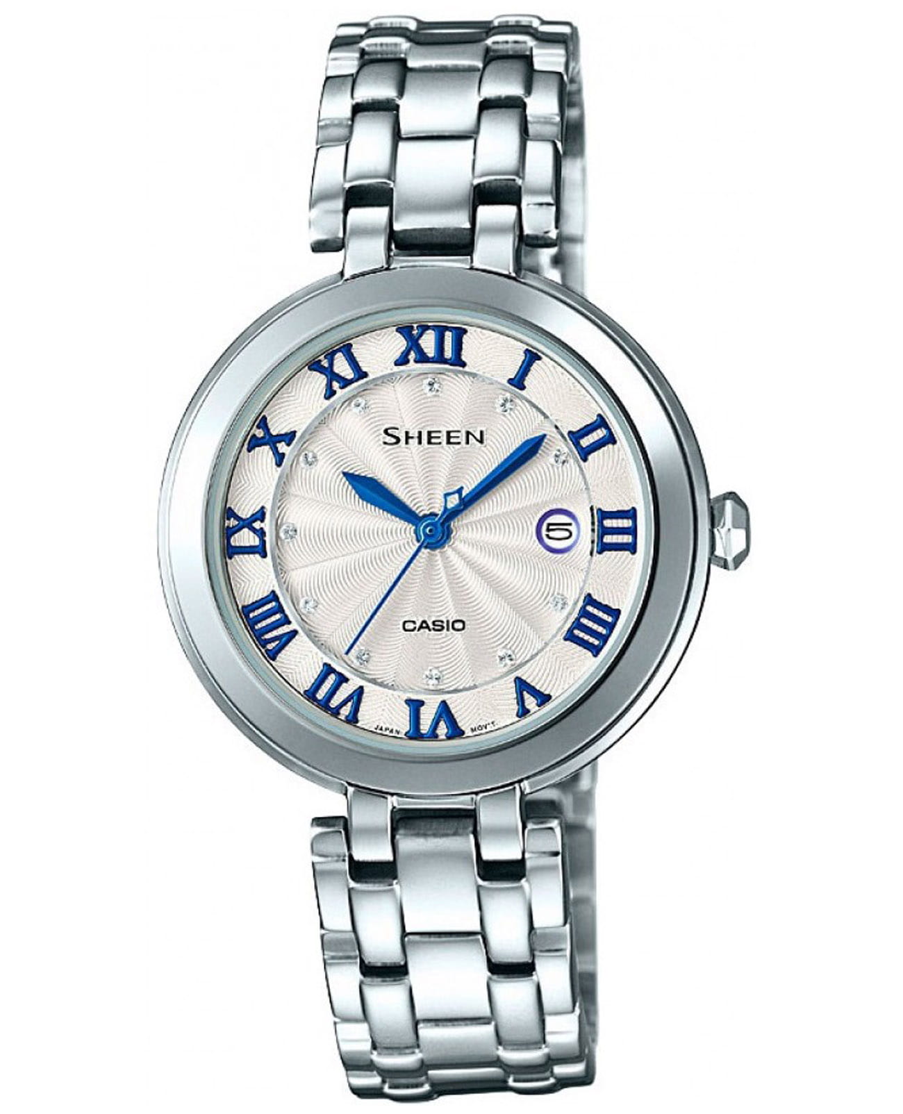 Casio Casio Sheen SHE-4033D-7A  SHE-4033D-7A кварцевые женские часы серебристый циферблат, браслет нержавеющая сталь — вид спереди