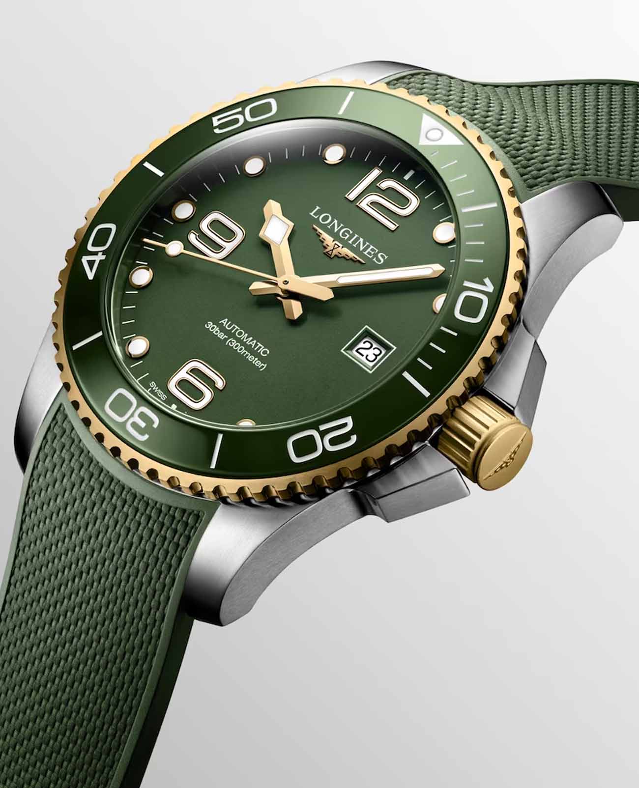 Longines Longines HydroConquest L3.782.3.06.9 мужские часы зеленый циферблат на запястье