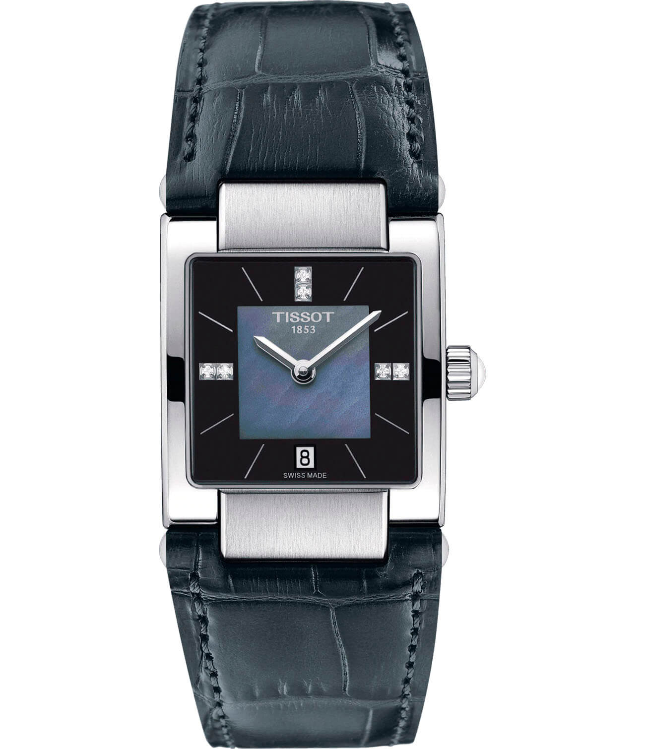 Tissot Tissot T02 T090.310.16.126.00  T0903101612600 кварцевые женские часы черный циферблат, браслет кожаный — вид спереди