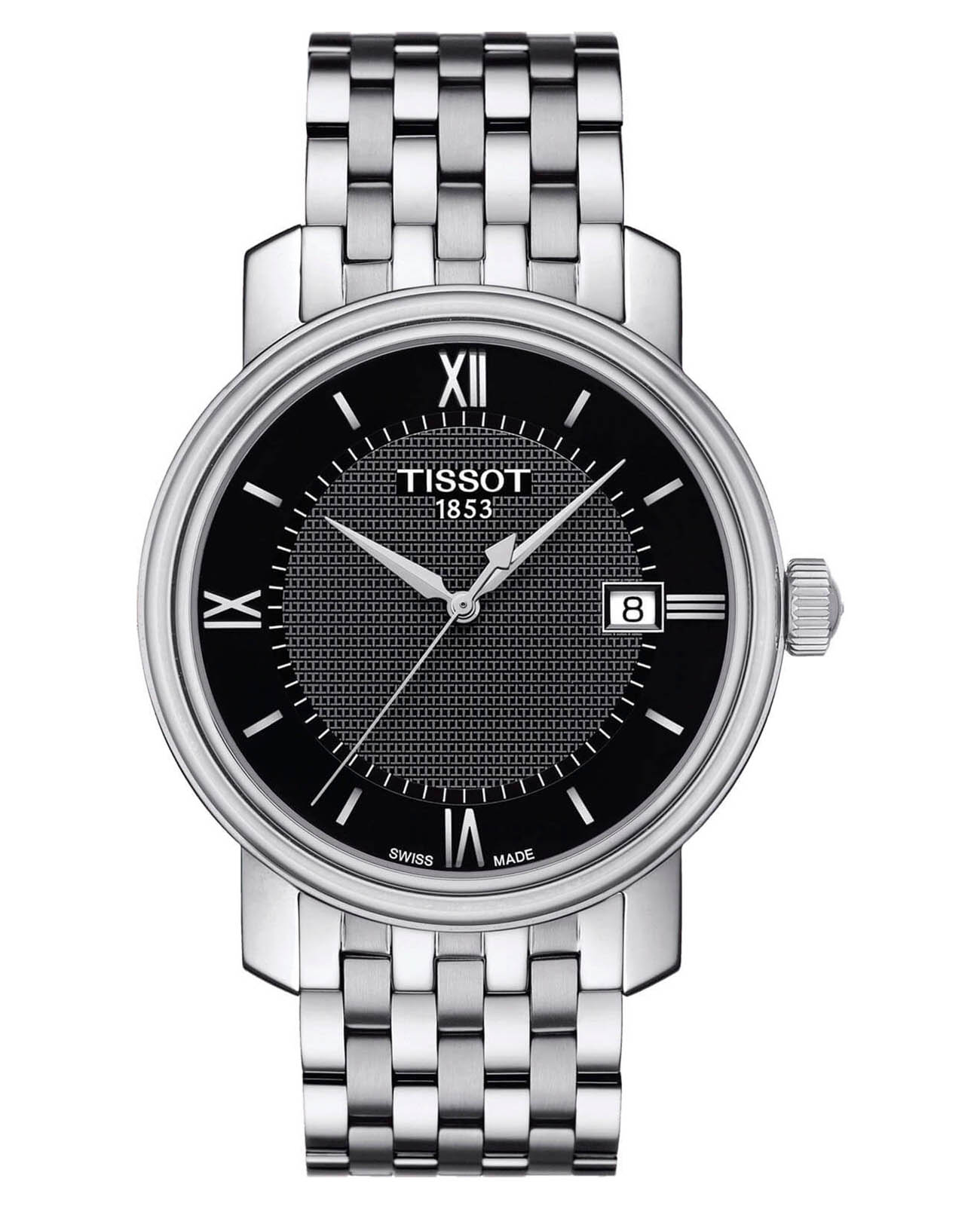 Tissot Tissot Bridgeport T097.410.11.058.00 Bridgeport T0974101105800 кварцевые мужские часы черный циферблат, браслет нержавеющая сталь — вид спереди