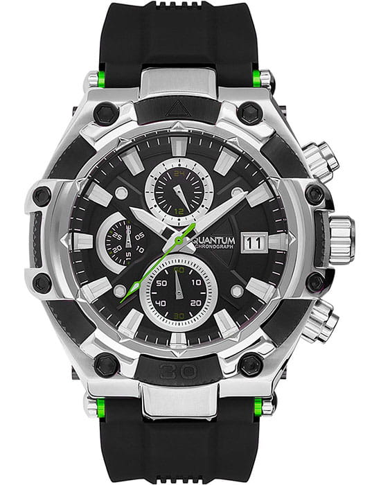 Quantum Quantum HNG716.351  HNG716.351 кварцевые мужские часы черный циферблат, браслет силикон — вид спереди