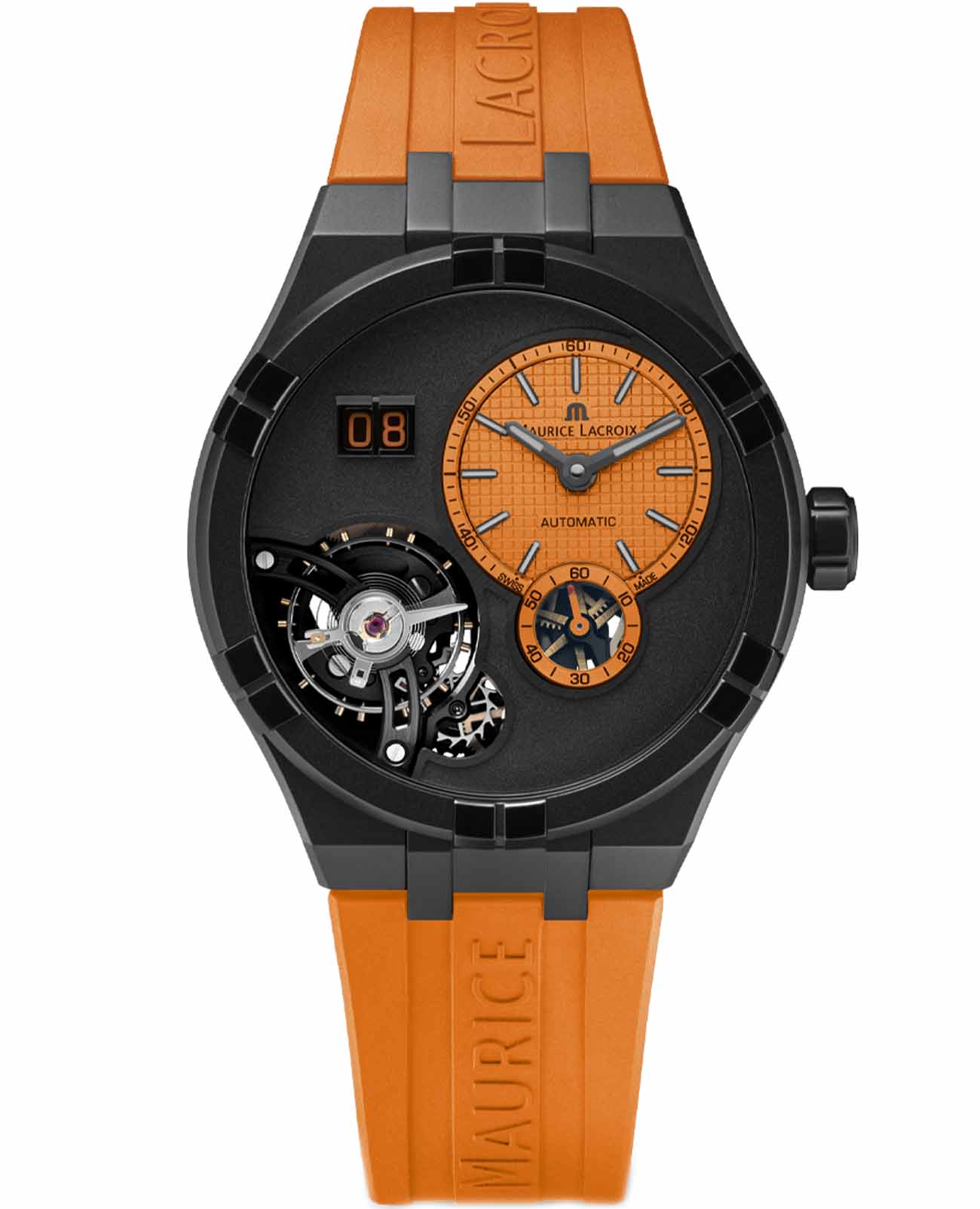 Maurice Lacroix Maurice Lacroix Aikon Master Grand Date AI6118-DLB0J-530-J  AI6118-DLB0J-530-J механические мужские часы  циферблат, браслет каучук — вид спереди
