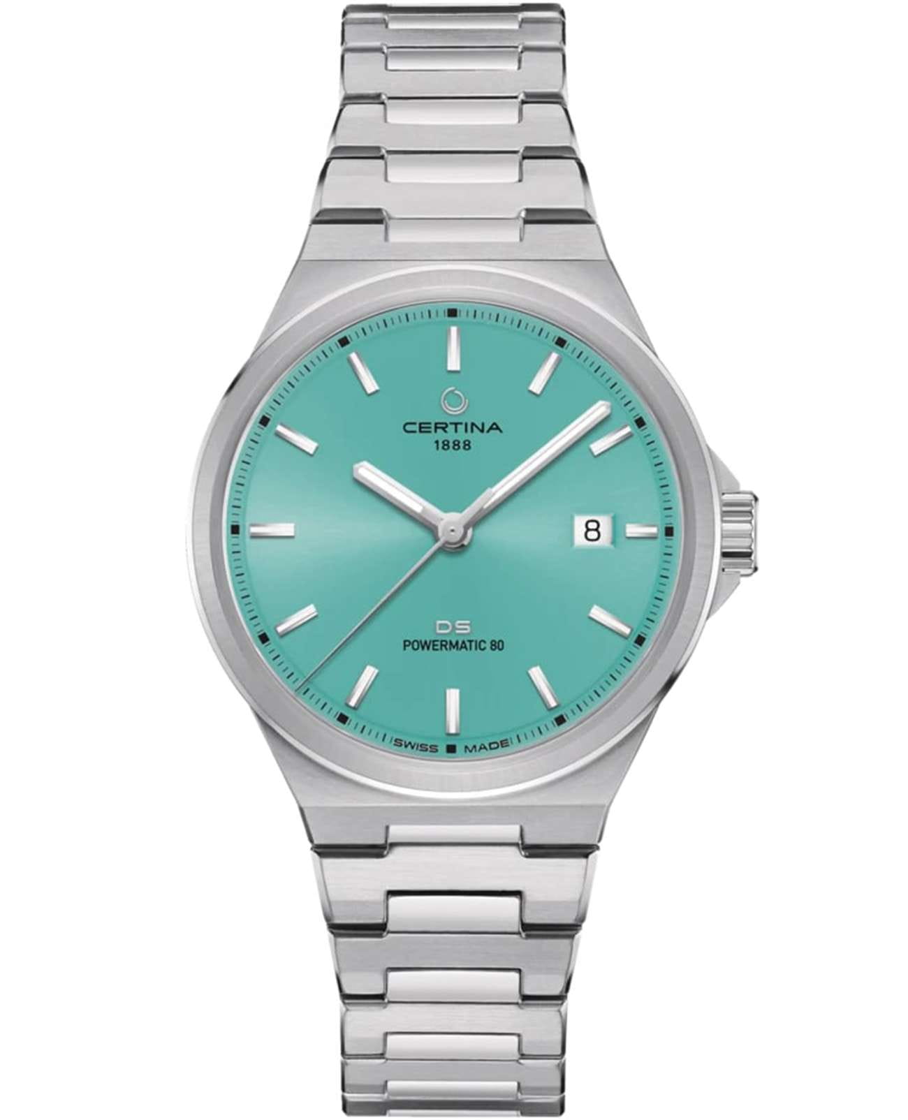 Certina Certina DS-7 Powermatic 80 - C043.407.11.351.00  C0434071135100 механические женские часы бирюзовый циферблат, браслет нержавеющая сталь — вид спереди