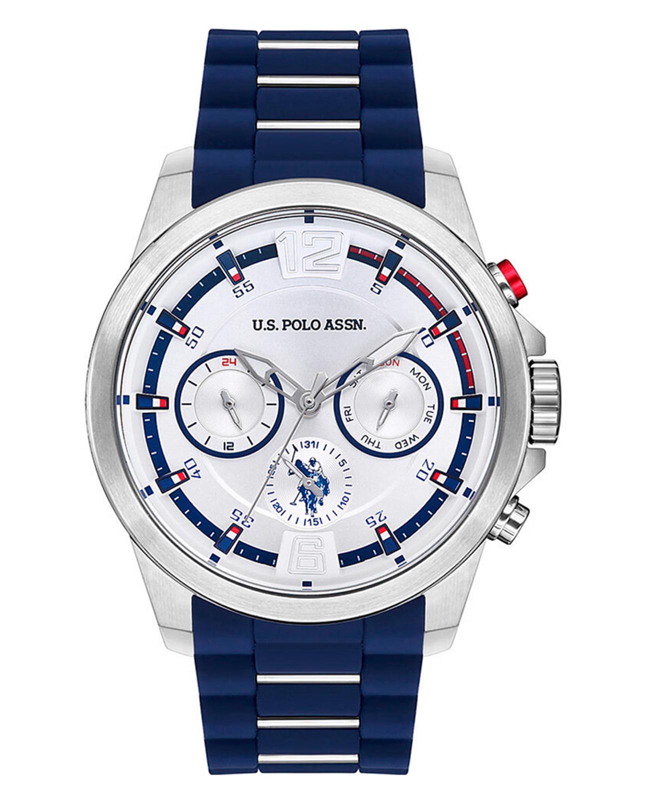 U.S. Polo Assn. U.S. Polo Assn. Crossing USPA1009-02  USPA1009-02 кварцевые мужские часы серебристый циферблат, браслет силикон — вид спереди
