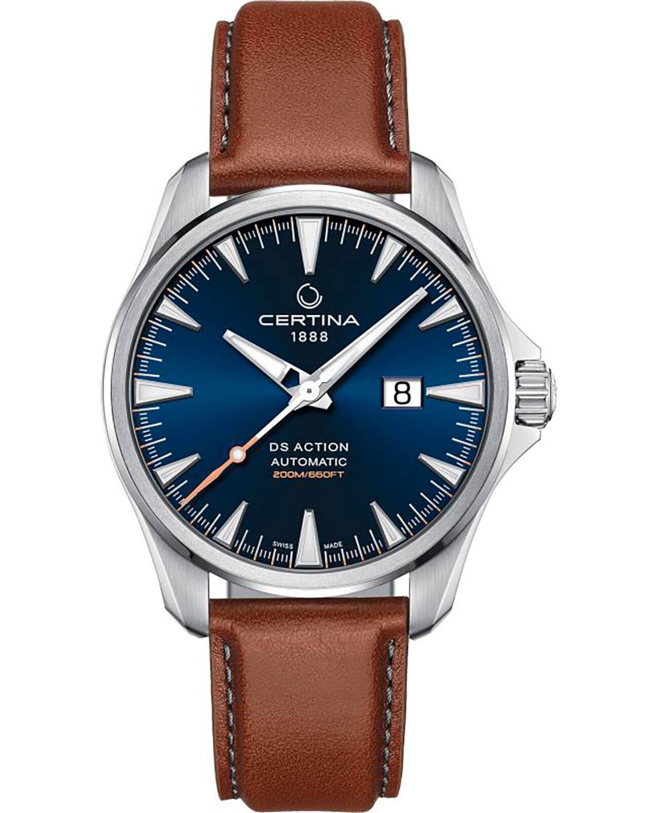 Certina Certina DS Action C032.426.16.041.00 DS Action C0324261604100 механические мужские часы синий циферблат, браслет кожаный — вид спереди
