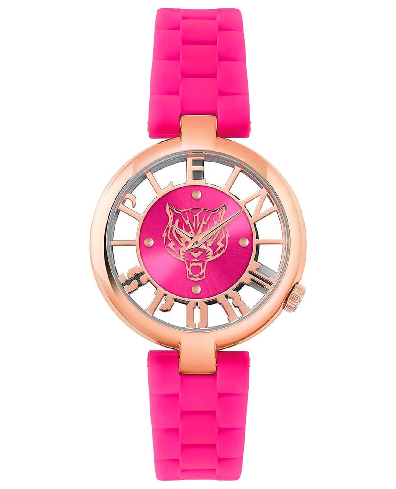 Plein Sport Plein Sport Tiger Luxe PSMBA1123  PSMBA1123 кварцевые женские часы розовый циферблат, браслет силикон — вид спереди