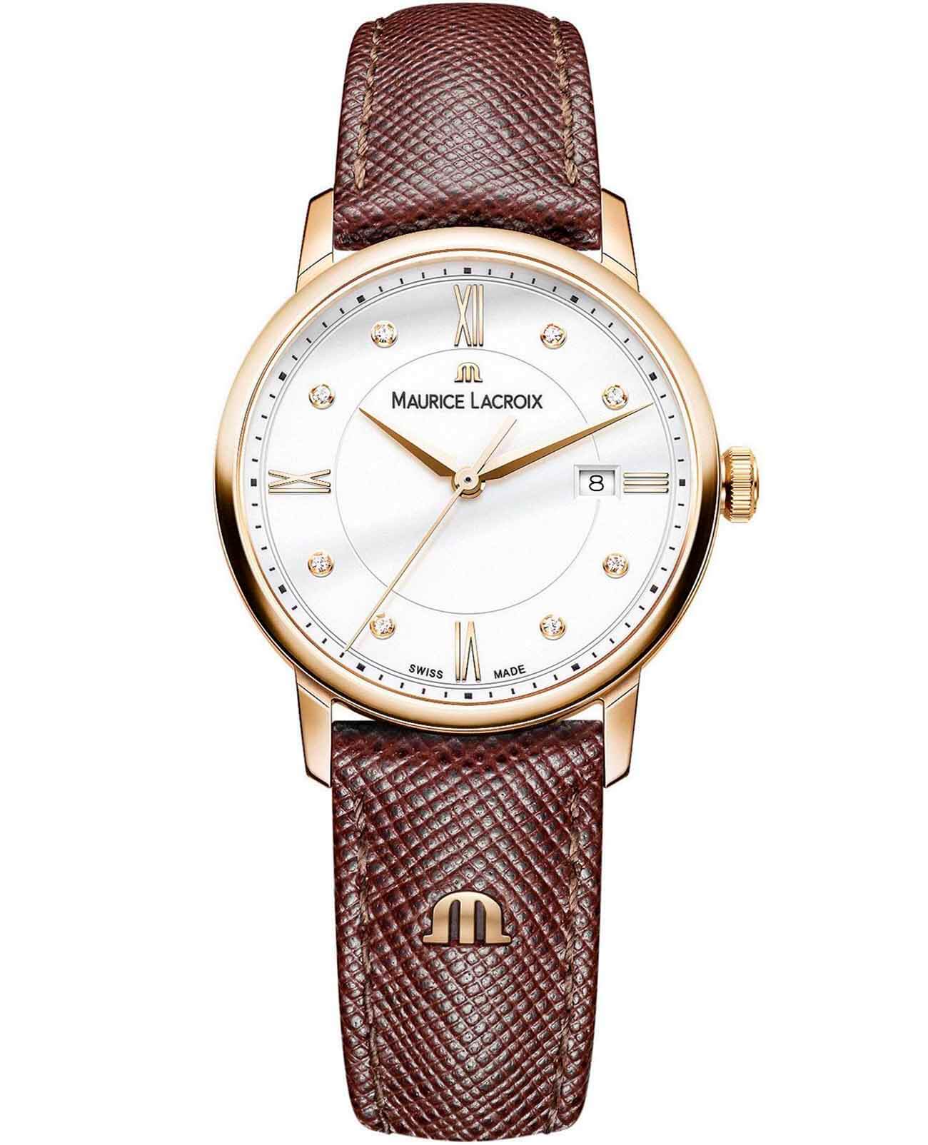 Maurice Lacroix Maurice Lacroix Eliros Date EL1094-PVP01-150-1  EL1094-PVP01-150-1 кварцевые женские часы белый циферблат, браслет кожаный — вид спереди