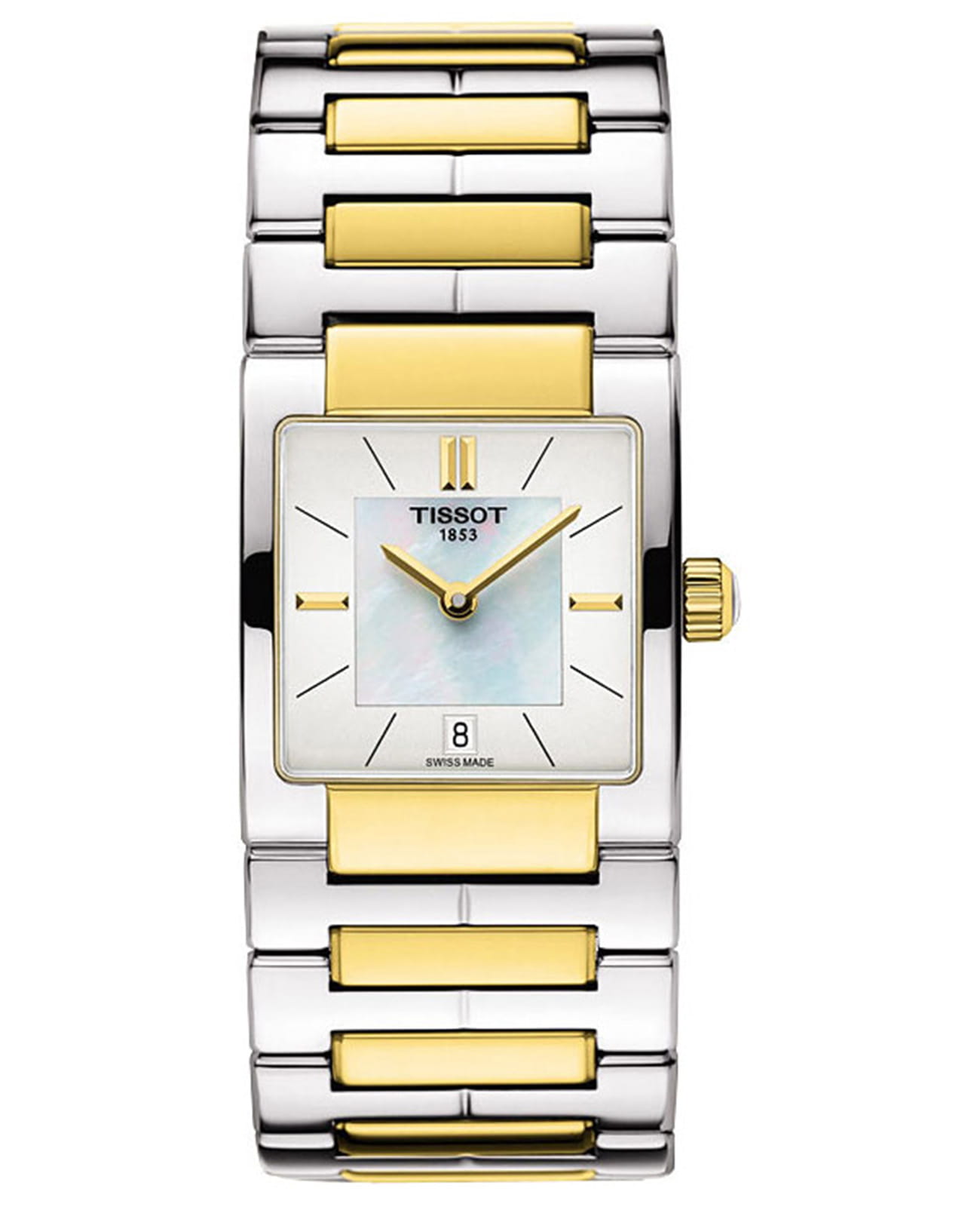 Tissot Tissot T02 T090.310.22.111.00  T0903102211100 кварцевые женские часы перламутровый циферблат, браслет сталь c pvd покрытием — вид спереди