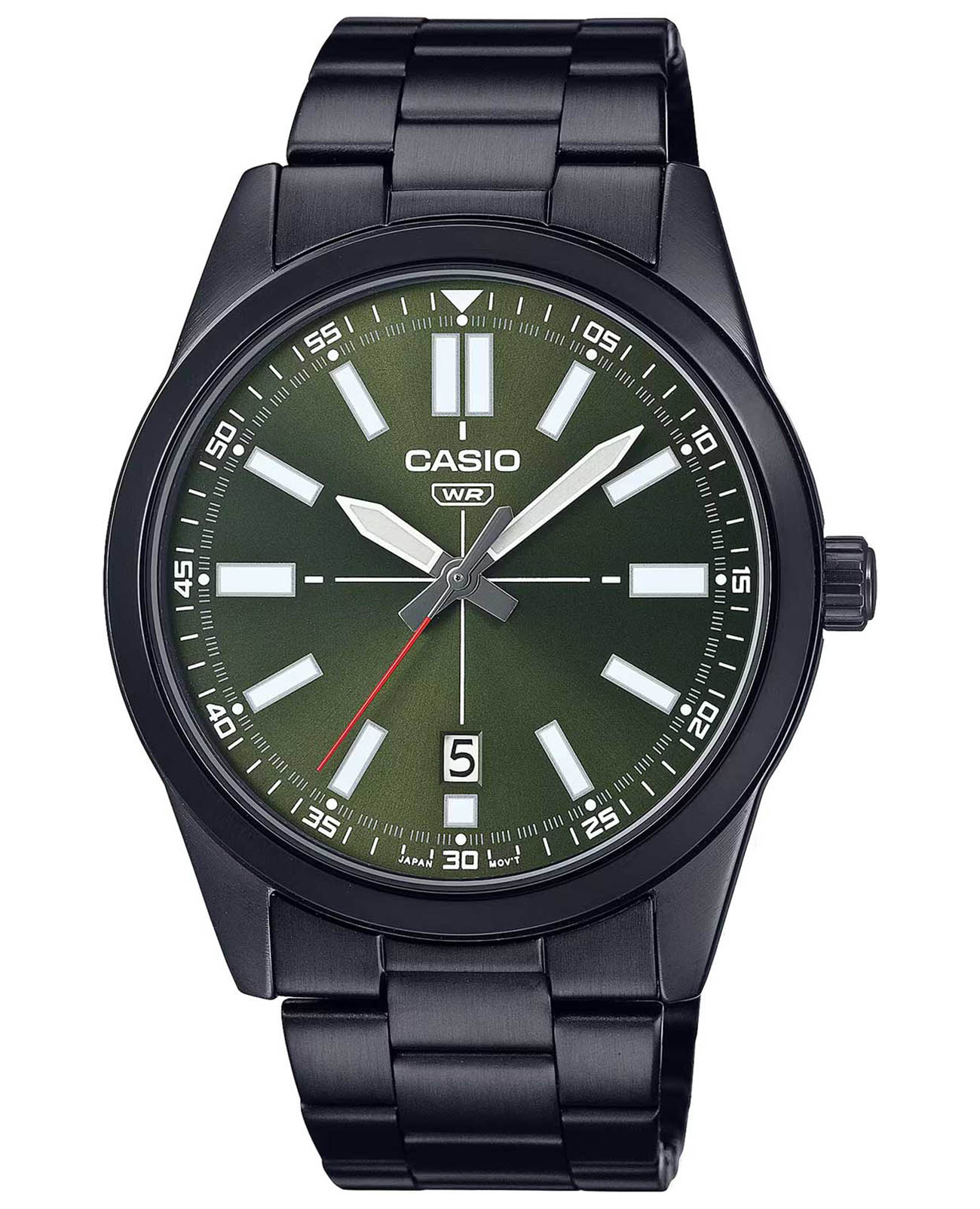 Casio Casio Collection MTP-VD02B-3E  MTP-VD02B-3E кварцевые мужские часы зеленый циферблат, браслет сталь с ip покрытием — вид спереди
