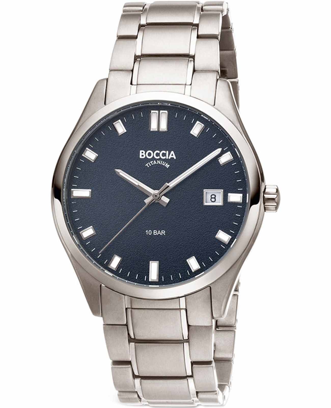 Boccia Titanium Boccia Titanium Circle-Oval 3669-04  3669-04 кварцевые мужские часы синий циферблат, браслет титановый — вид спереди