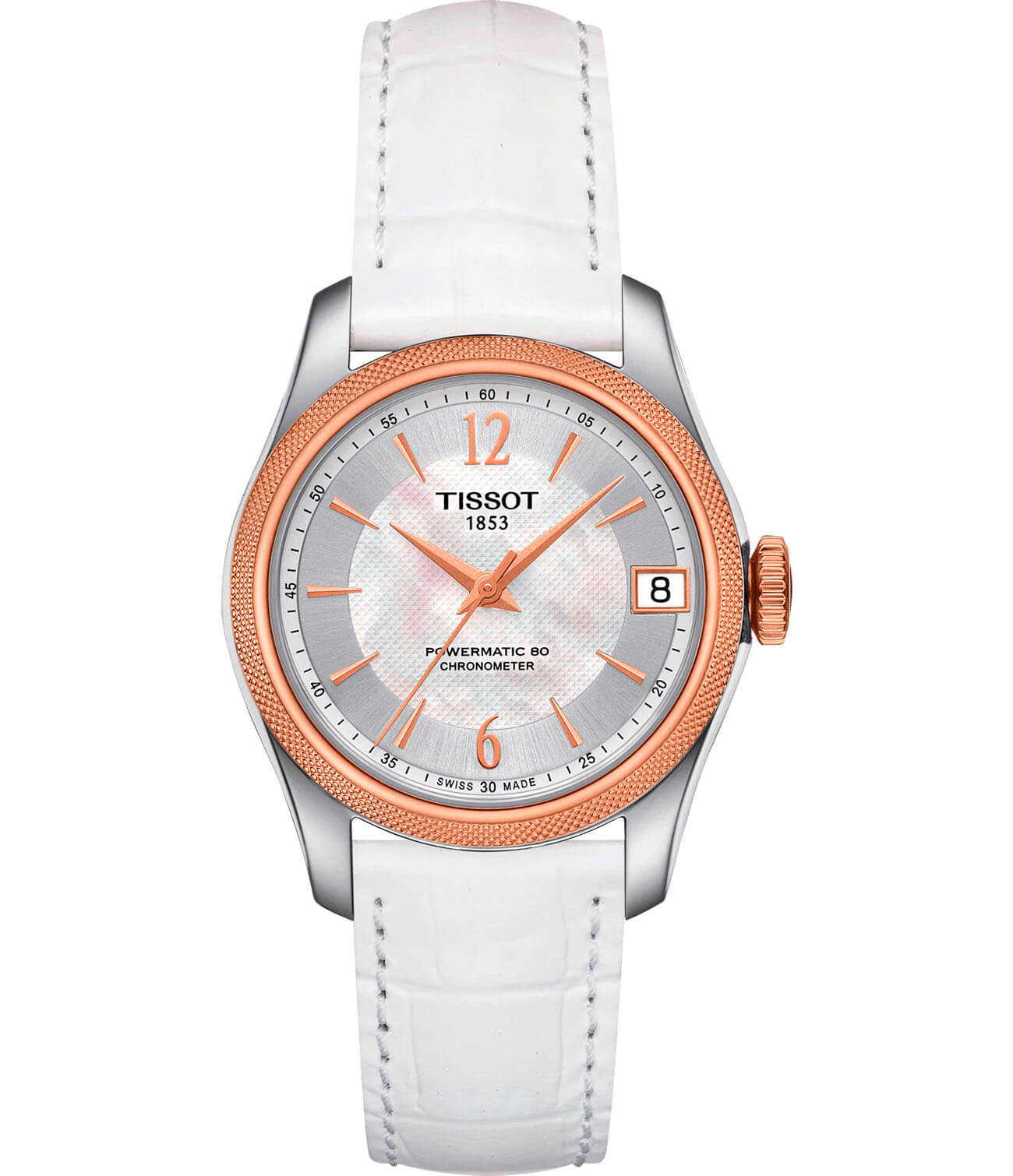 Tissot Tissot Ballade Powermatic 80 COSC Lady T108.208.26.117.00 Ballade T1082082611700 механические женские часы перламутровый циферблат, браслет кожаный — вид спереди