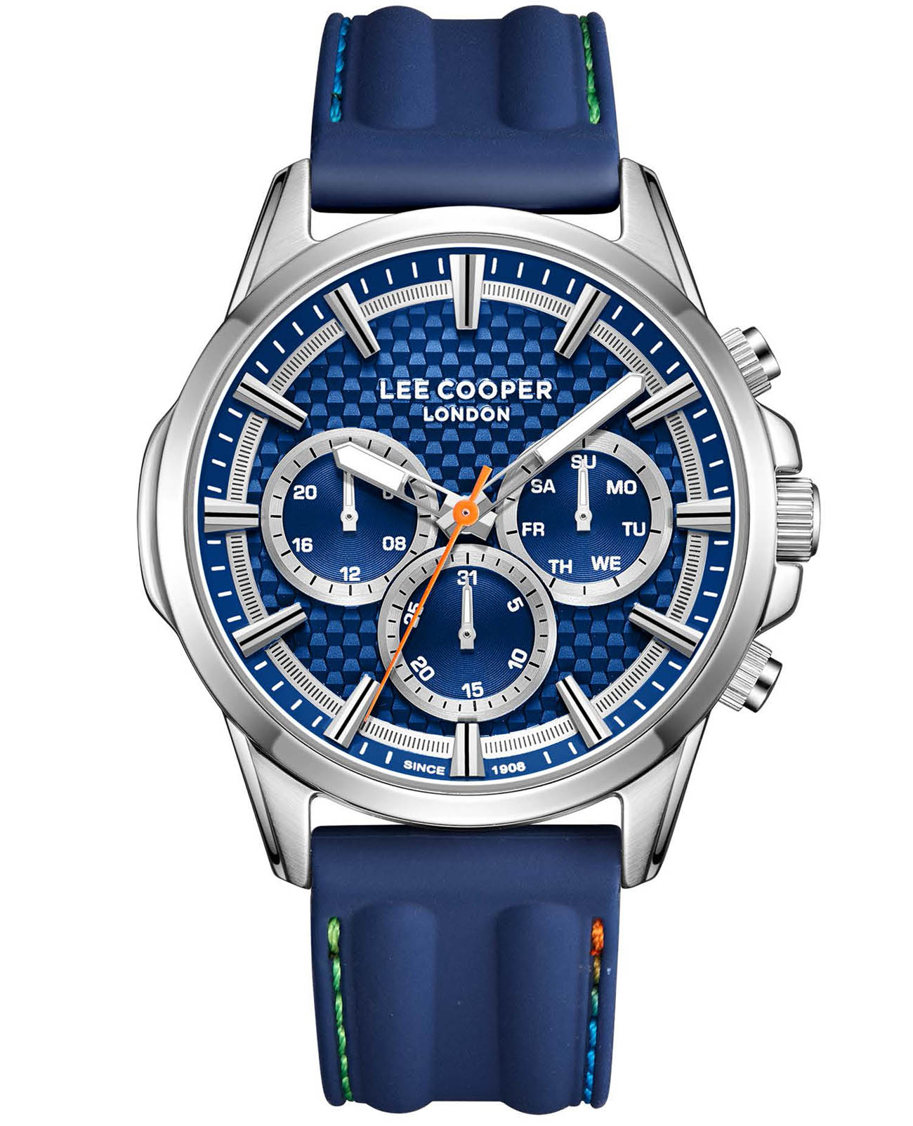 Lee Cooper Lee Cooper LC08048.399  LC08048.399 кварцевые мужские часы синий циферблат, браслет силикон — вид спереди