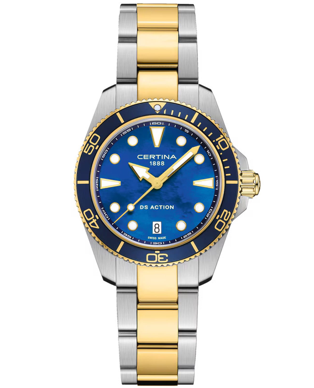 Certina Certina DS Action Lady C048.210.22.131.00  C0482102213100 кварцевые женские часы синий циферблат, браслет нержавеющая сталь с pvd-покрытием — вид спереди
