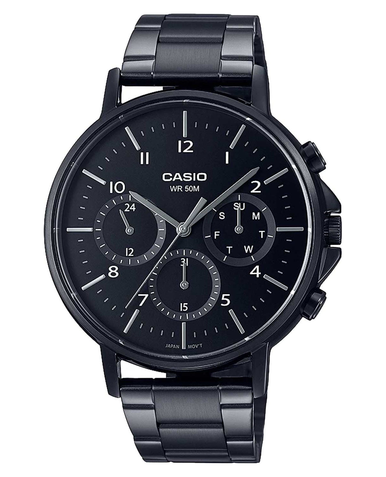 Casio Casio Collection MTP-E321B-1A  MTP-E321B-1A кварцевые мужские часы черный циферблат, браслет нержавеющая сталь с ip-покрытием — вид спереди