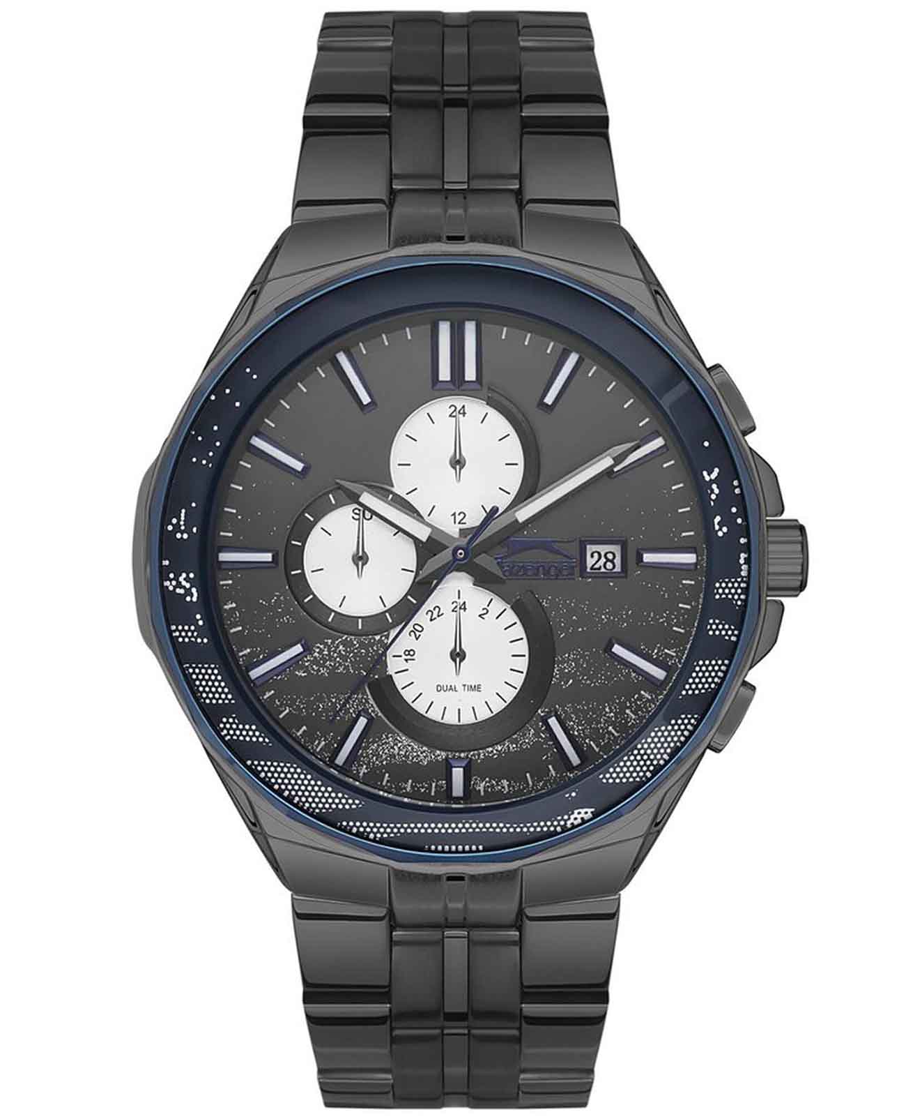 Slazenger Slazenger SL.09.2129.2.02  SL.09.2129.2.02 кварцевые мужские часы черный циферблат, браслет суперметалл с ip покрытием — вид спереди